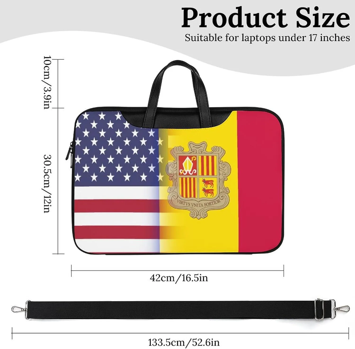 U.S.A Andorran Flag Leather Bag Laptop Case Slim Water Resistant Computer Bags with Handle Briefcase for Work