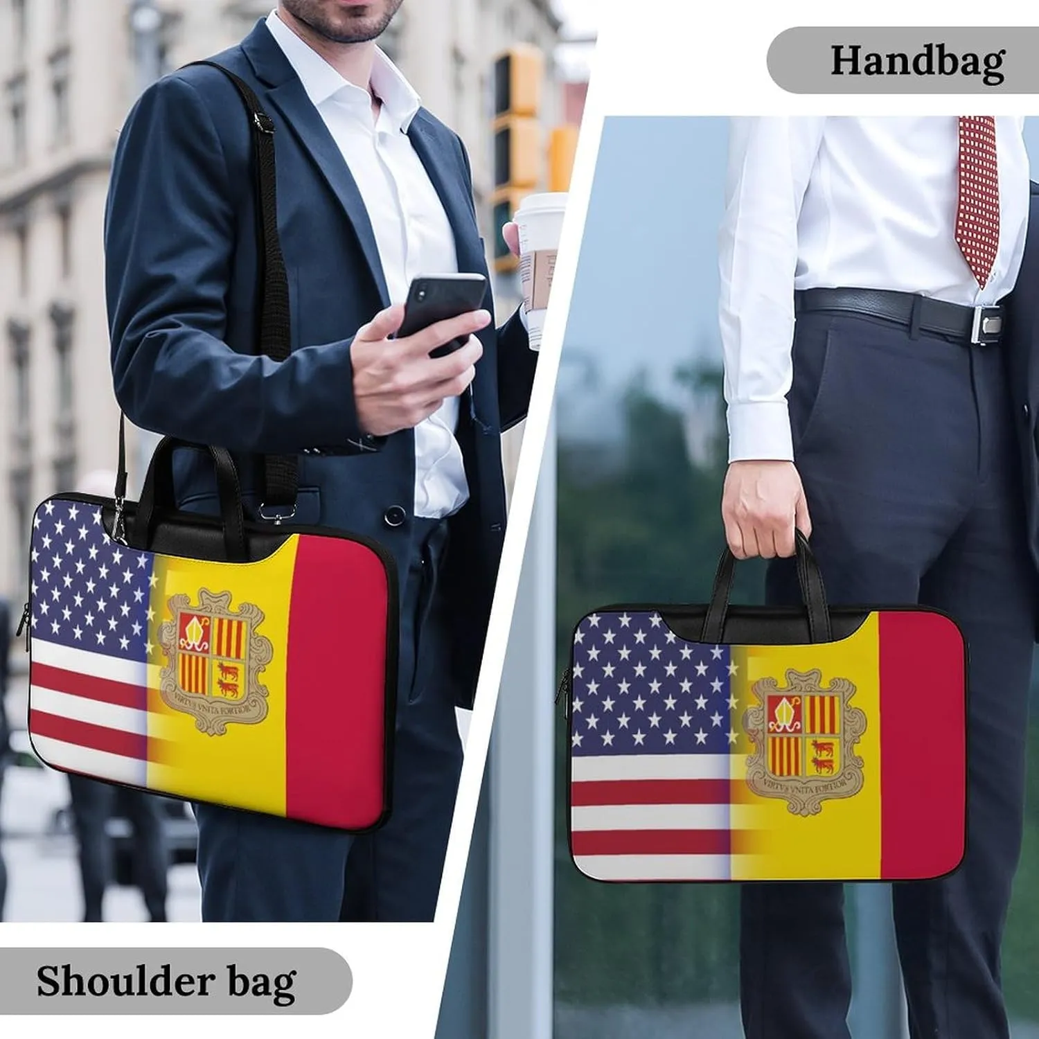 U.S.A Andorran Flag Leather Bag Laptop Case Slim Water Resistant Computer Bags with Handle Briefcase for Work