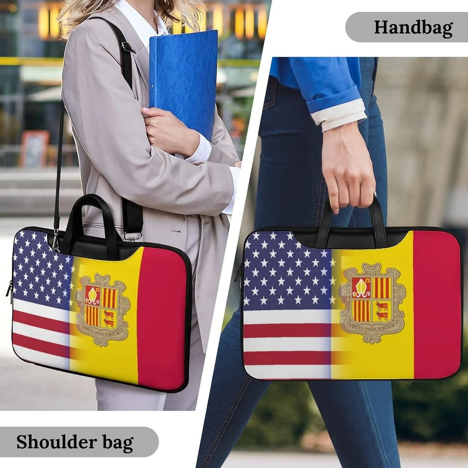 U.S.A Andorran Flag Leather Bag Laptop Case Slim Water Resistant Computer Bags with Handle Briefcase for Work
