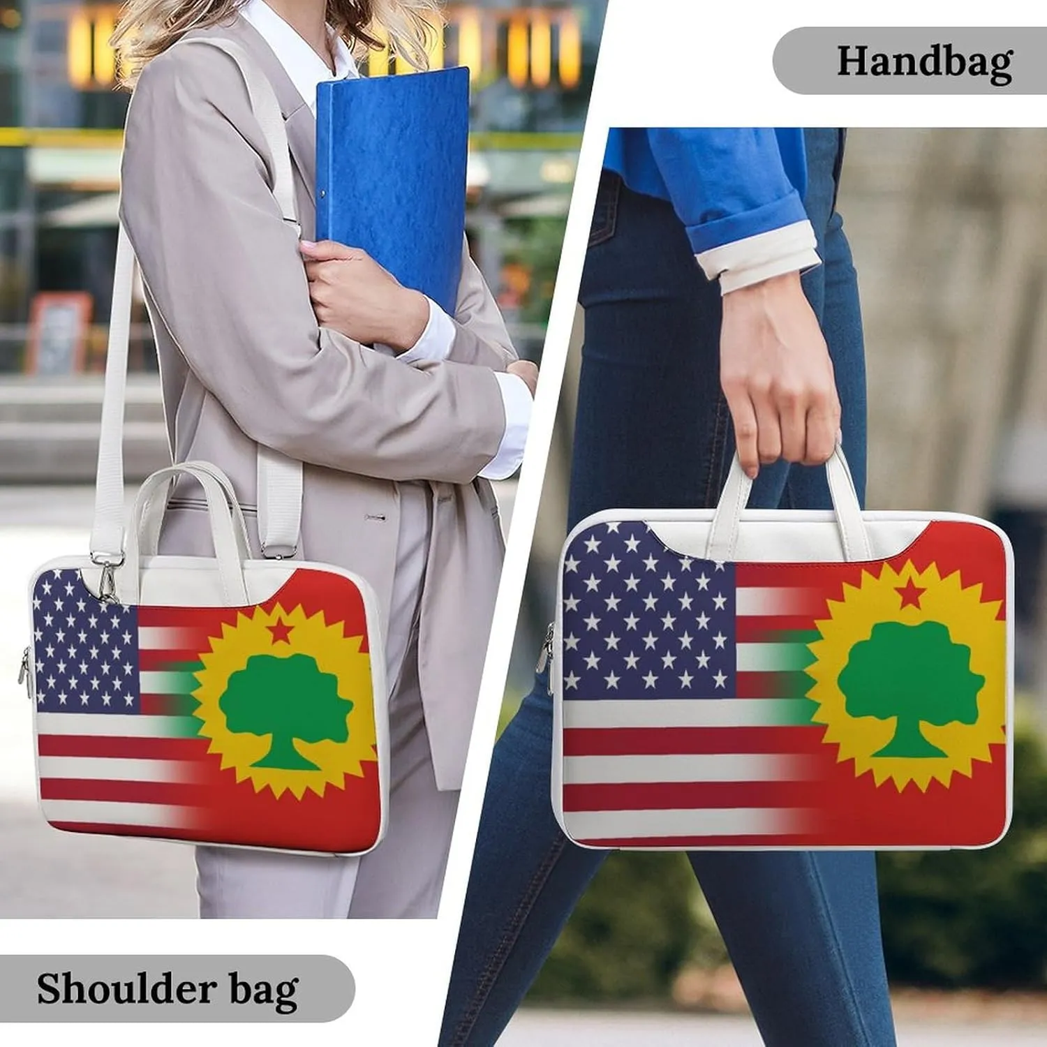 U.S.A Oromo Liberation Front Flag Leather Bag Laptop Case Slim Water Resistant Computer Bags with Handle Briefcase for Work