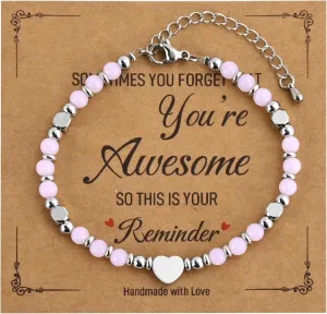 VIBILIA Beaded Bracelets for Women, Inspirational Heart Bracelets for Women, Natural Gemstone Love Bracelets, Unique Gifts for Mom, Daughter, Wife, Sister, Friend Birthday Mother's Day