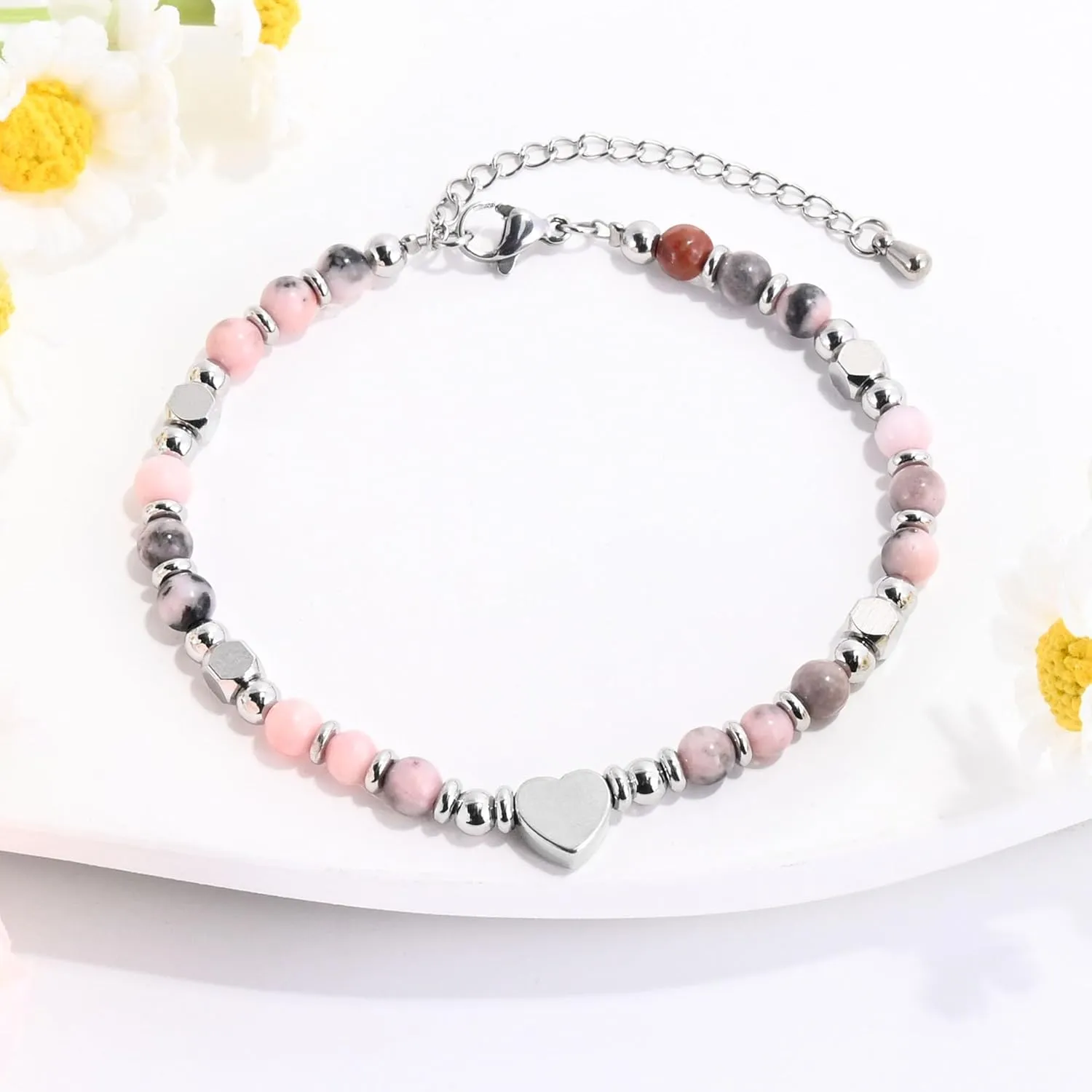 VIBILIA Beaded Bracelets for Women, Inspirational Heart Bracelets for Women, Natural Gemstone Love Bracelets, Unique Gifts for Mom, Daughter, Wife, Sister, Friend Birthday Mother's Day