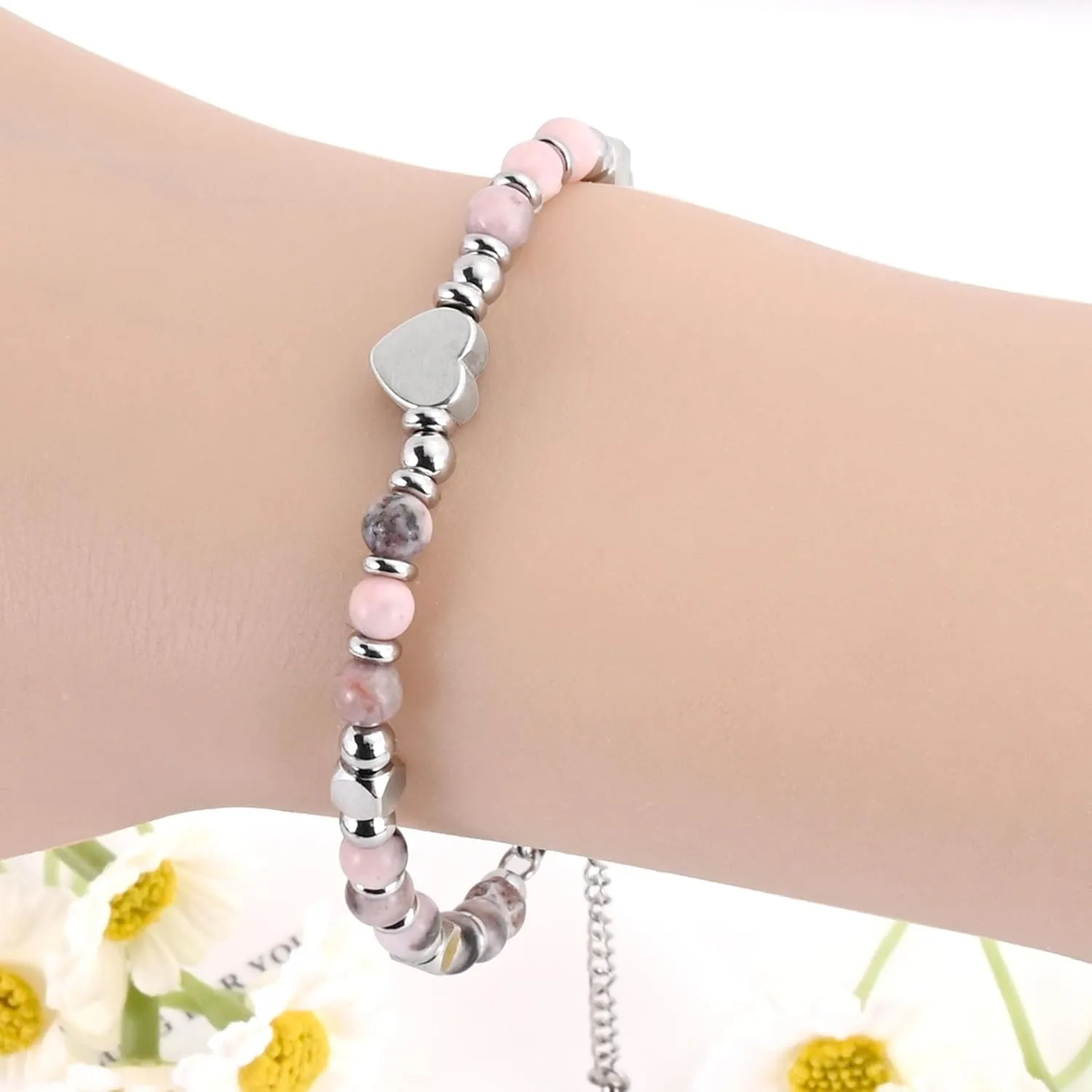 VIBILIA Beaded Bracelets for Women, Inspirational Heart Bracelets for Women, Natural Gemstone Love Bracelets, Unique Gifts for Mom, Daughter, Wife, Sister, Friend Birthday Mother's Day