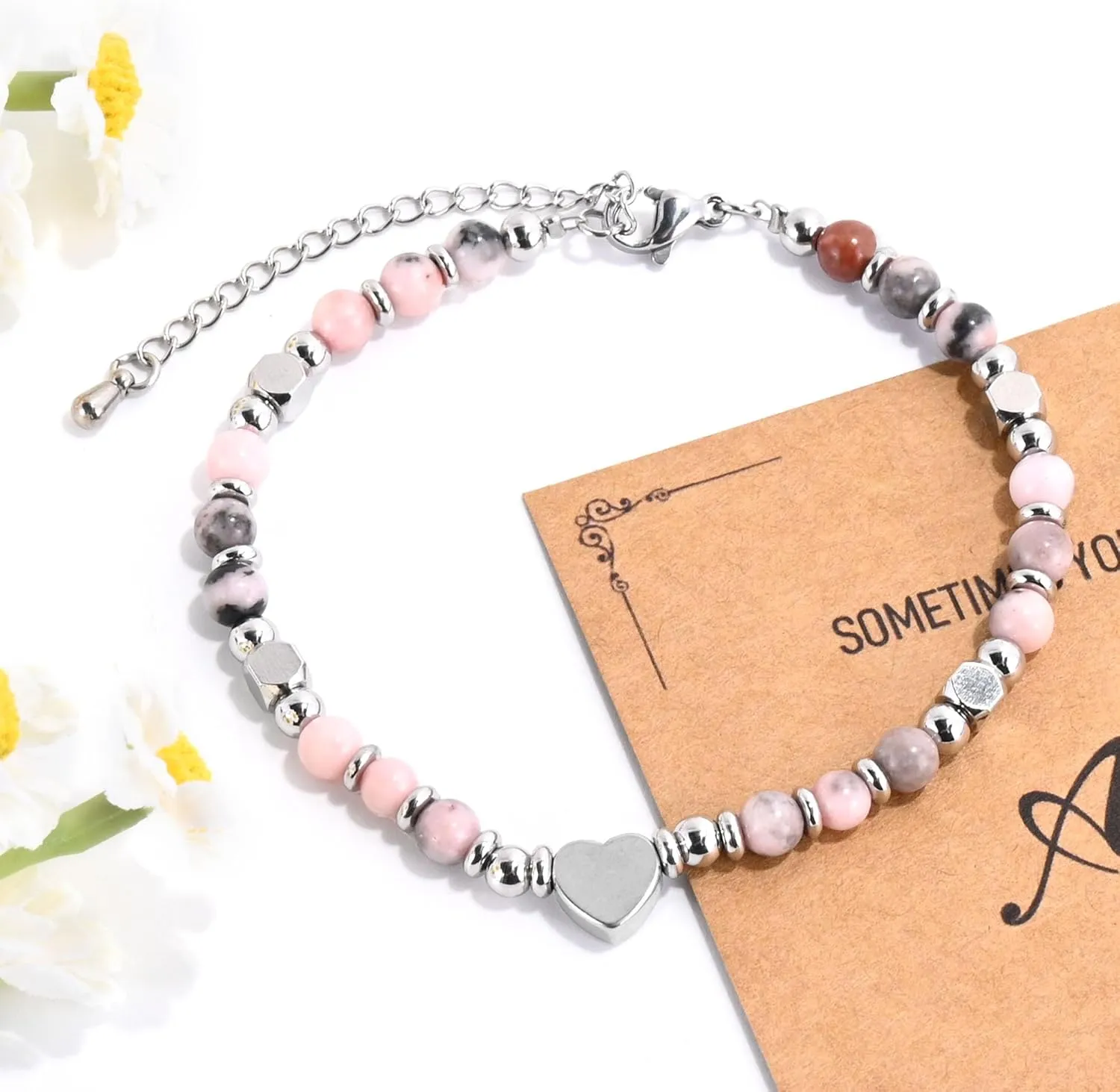 VIBILIA Beaded Bracelets for Women, Inspirational Heart Bracelets for Women, Natural Gemstone Love Bracelets, Unique Gifts for Mom, Daughter, Wife, Sister, Friend Birthday Mother's Day