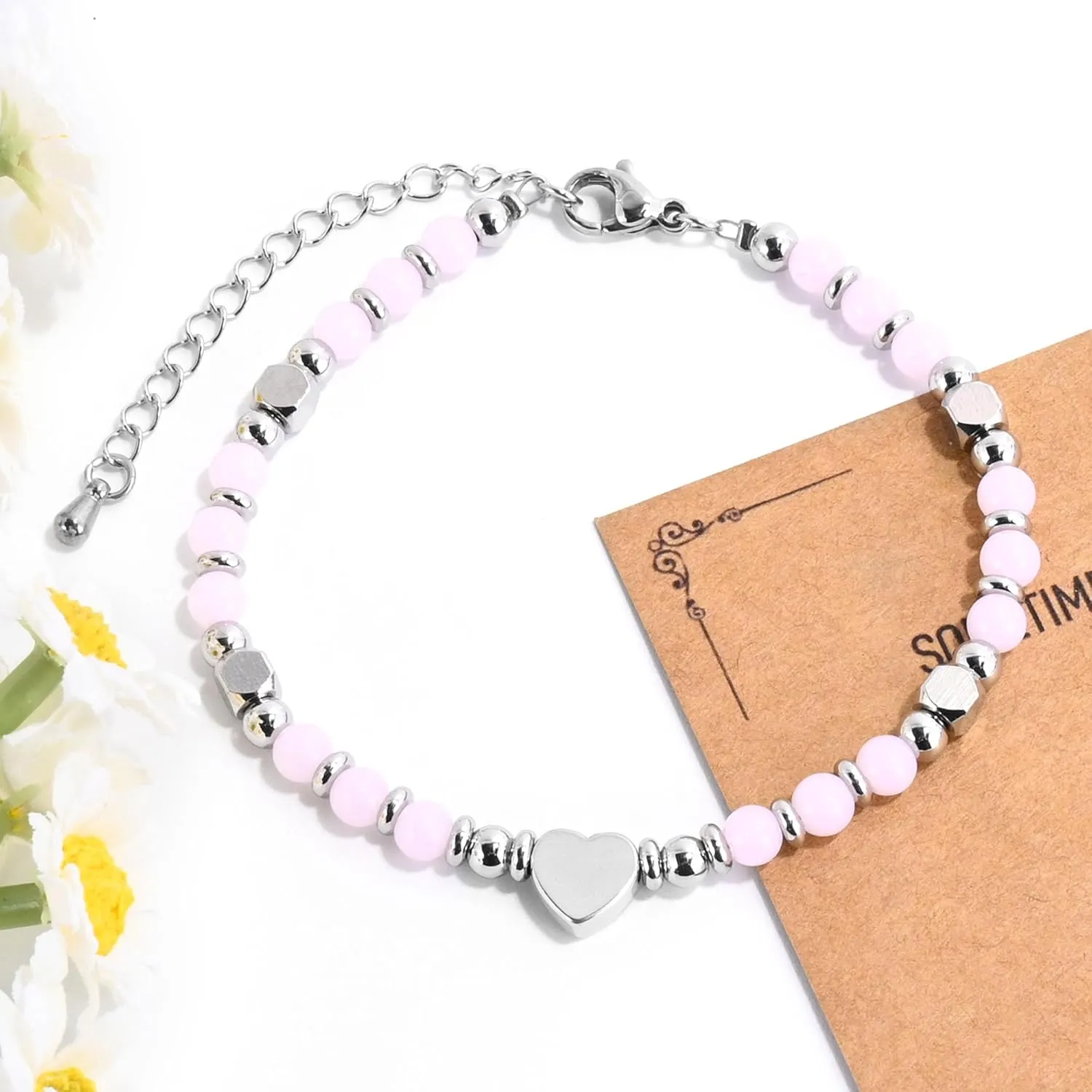 VIBILIA Beaded Bracelets for Women, Inspirational Heart Bracelets for Women, Natural Gemstone Love Bracelets, Unique Gifts for Mom, Daughter, Wife, Sister, Friend Birthday Mother's Day
