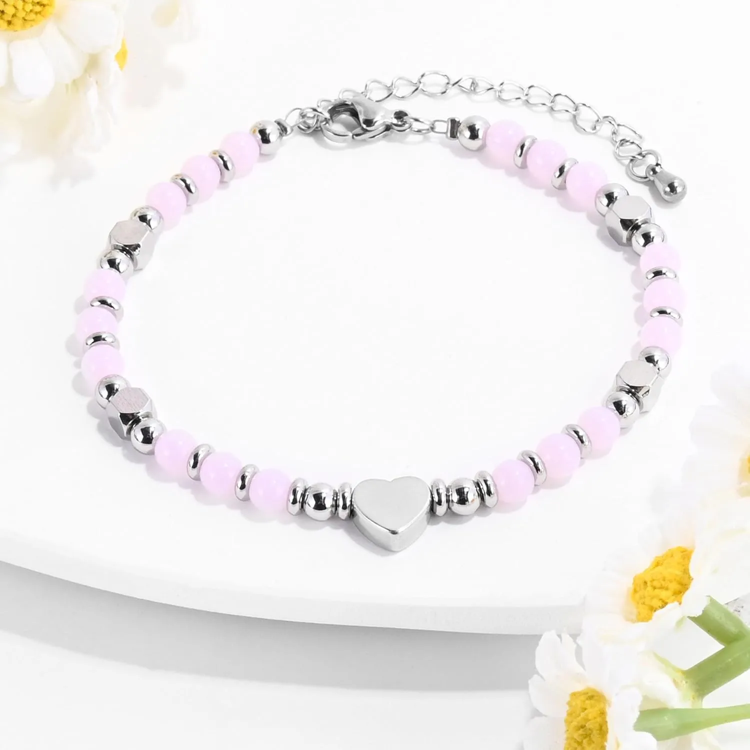 VIBILIA Beaded Bracelets for Women, Inspirational Heart Bracelets for Women, Natural Gemstone Love Bracelets, Unique Gifts for Mom, Daughter, Wife, Sister, Friend Birthday Mother's Day