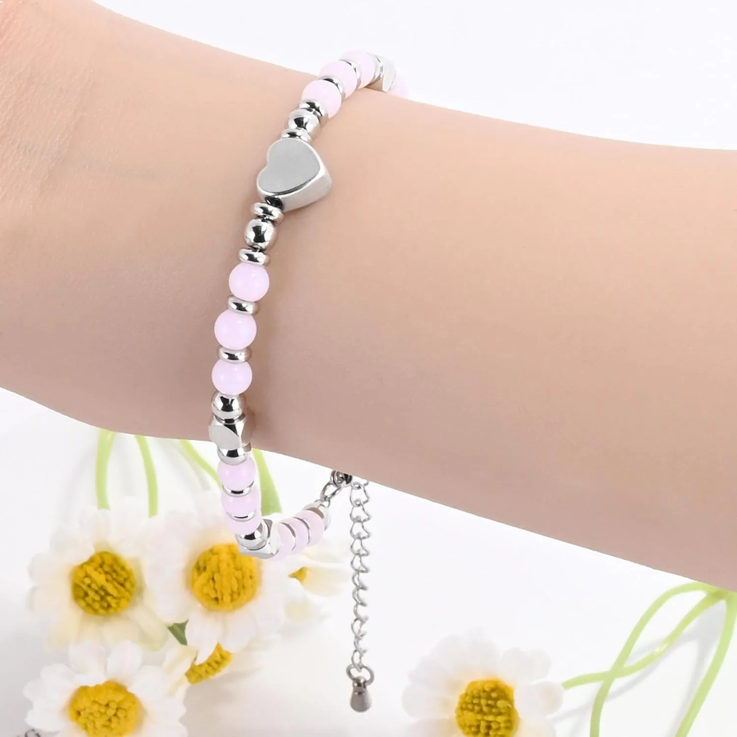 VIBILIA Beaded Bracelets for Women, Inspirational Heart Bracelets for Women, Natural Gemstone Love Bracelets, Unique Gifts for Mom, Daughter, Wife, Sister, Friend Birthday Mother's Day