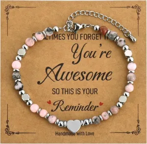 VIBILIA Beaded Bracelets for Women, Inspirational Heart Bracelets for Women, Natural Gemstone Love Bracelets, Unique Gifts for Mom, Daughter, Wife, Sister, Friend Birthday Mother's Day