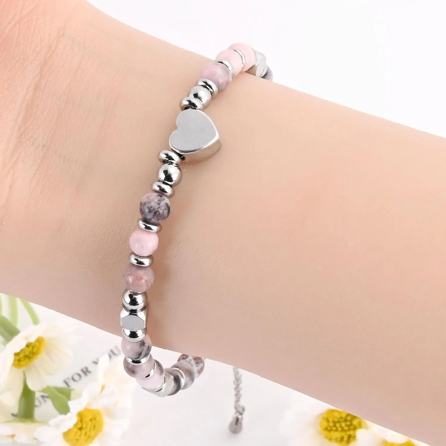 VIBILIA Beaded Bracelets for Women, Inspirational Heart Bracelets for Women, Natural Gemstone Love Bracelets, Unique Gifts for Mom, Daughter, Wife, Sister, Friend Birthday Mother's Day