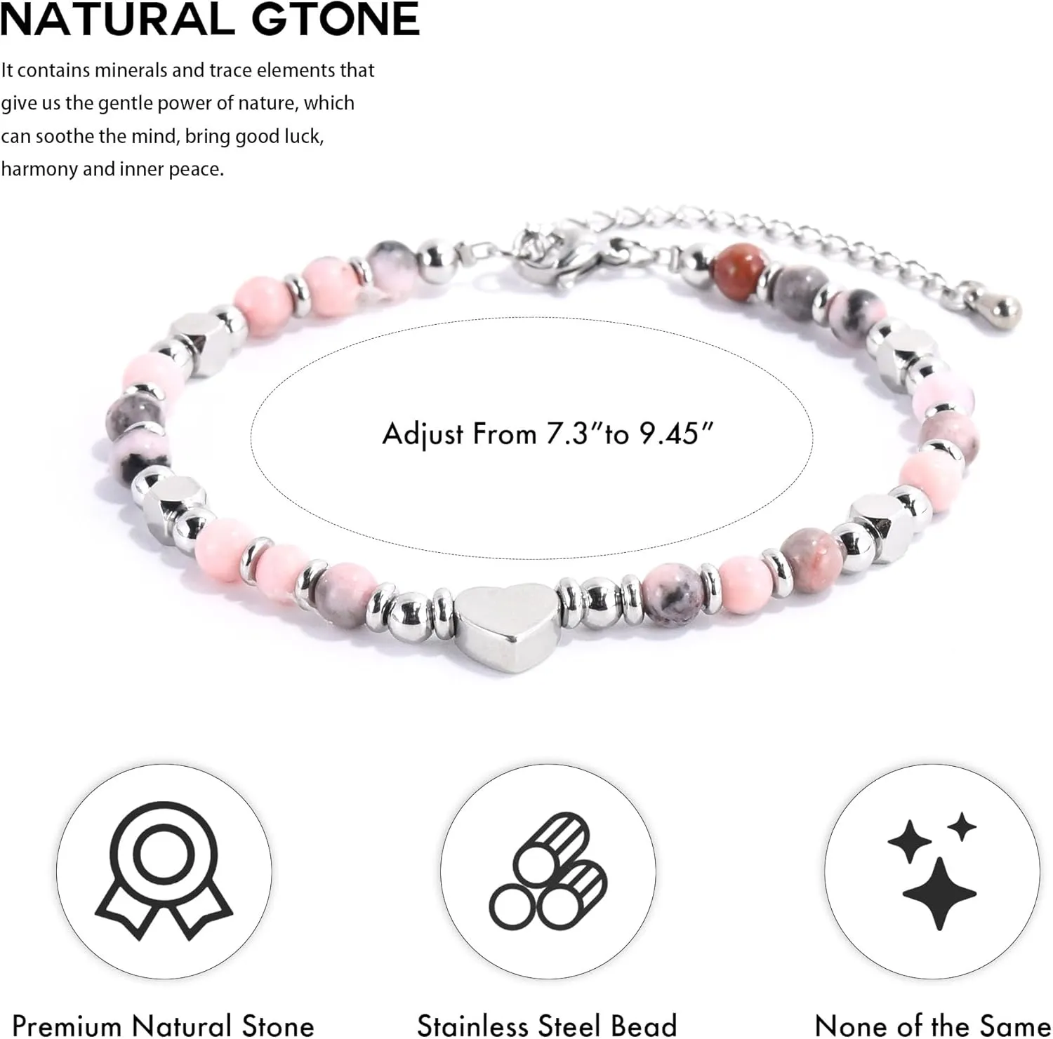 VIBILIA Beaded Bracelets for Women, Inspirational Heart Bracelets for Women, Natural Gemstone Love Bracelets, Unique Gifts for Mom, Daughter, Wife, Sister, Friend Birthday Mother's Day