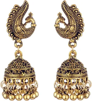 Vintage Bell Tassel Indian Earrings Gold Silver Plated Boho Handmade Antique Bollywood Gypsy Tibetan Jhumka Peacock Dangle Drop Earrings for Women Ethnic Style Traditional Jewelry Gifts