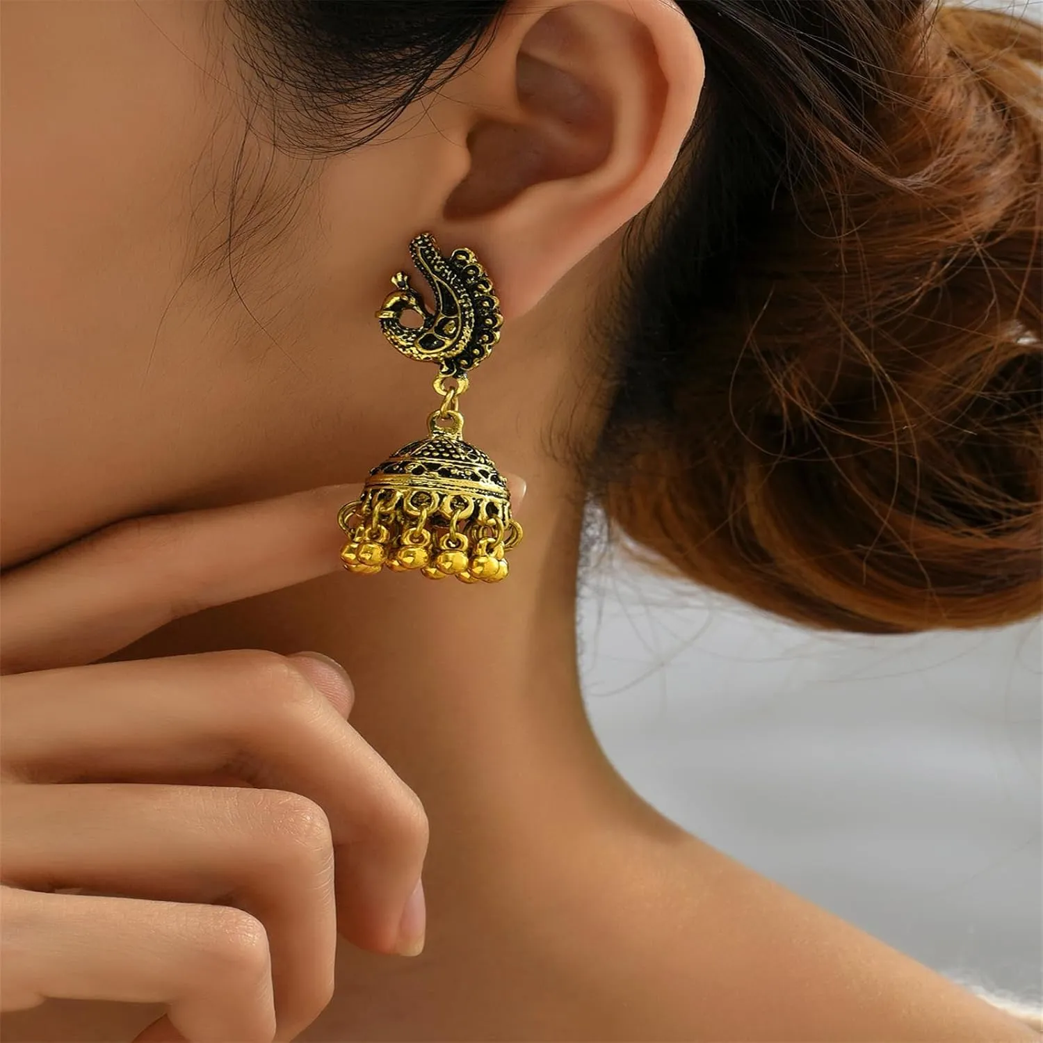 Vintage Bell Tassel Indian Earrings Gold Silver Plated Boho Handmade Antique Bollywood Gypsy Tibetan Jhumka Peacock Dangle Drop Earrings for Women Ethnic Style Traditional Jewelry Gifts