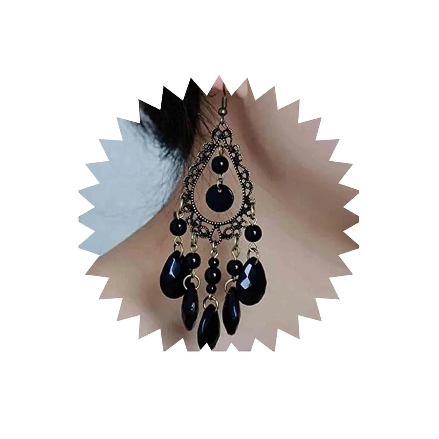 Vintage Black Teardrop Crystal Earrings Rhinestone Tassel Dangle Earrings Crystal Chandelier Earrings Tribal Statement Earrings Jewelry for Women (Style A)