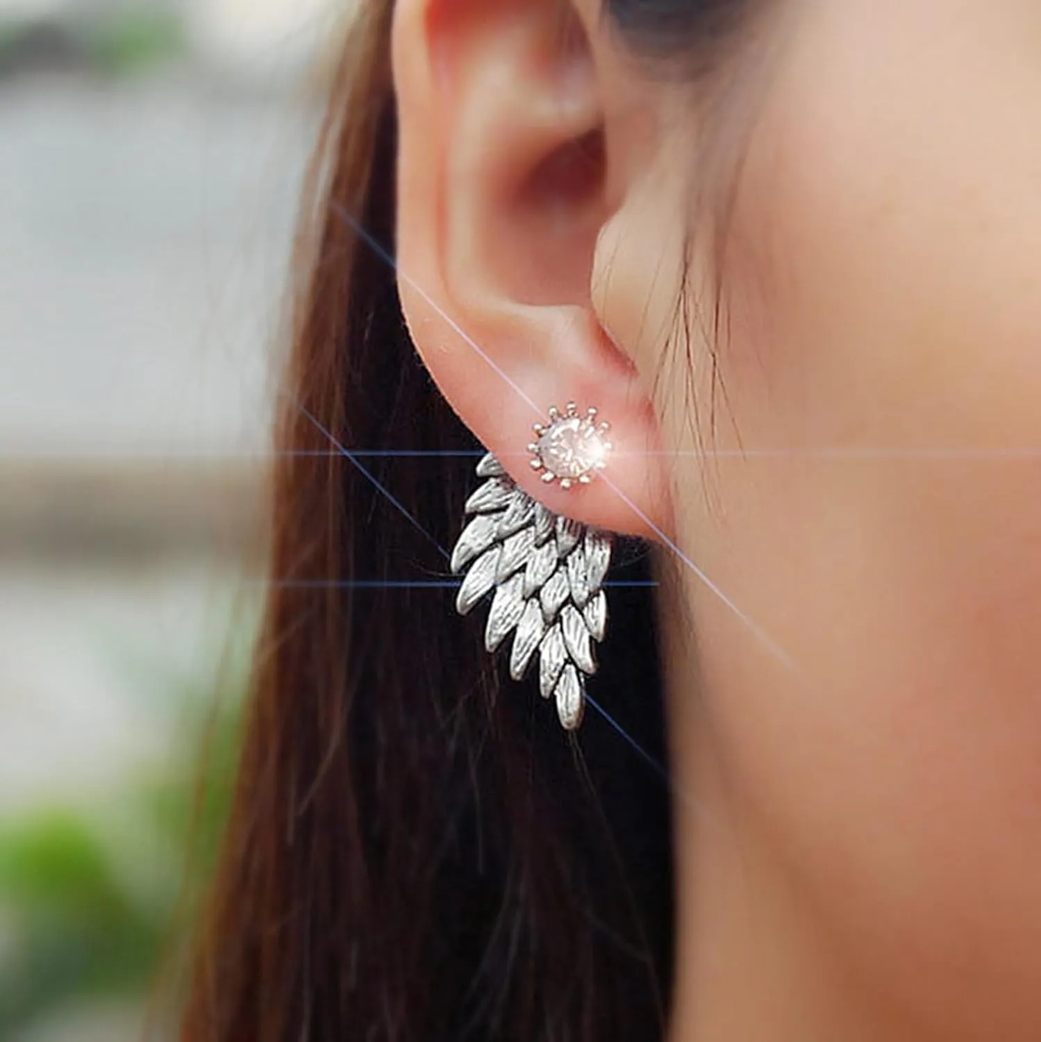 Vintage Rhinestone Angel Wing Stud Earrings for Women,Personality Exaggerated Ear Cuff Earrings Shiny Dainty Crystal Statement Earrings Wedding Party Jewelry Gifts