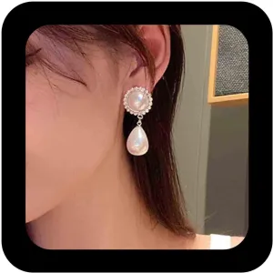Vintage Teardrop Pearl Dangle Earrings Round Pearl Stud Earrings Pearl Drop Earrings Gold Pearl Bead Earrings Wedding Pearl Earrings Jewelry for Women