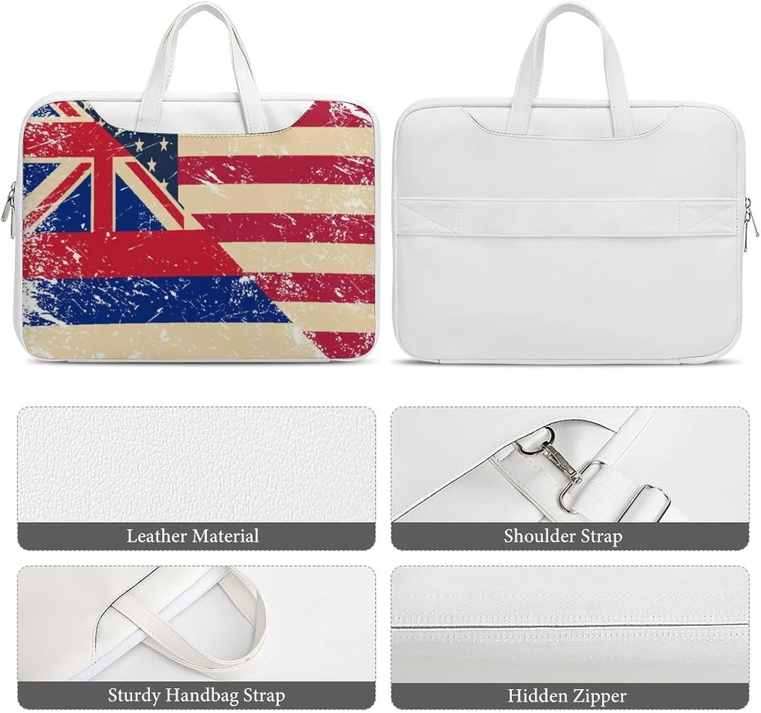 Vintage U.S.A And Hawaii State Flag Leather Bag Laptop Case Slim Water Resistant Computer Bags with Handle Briefcase for Work