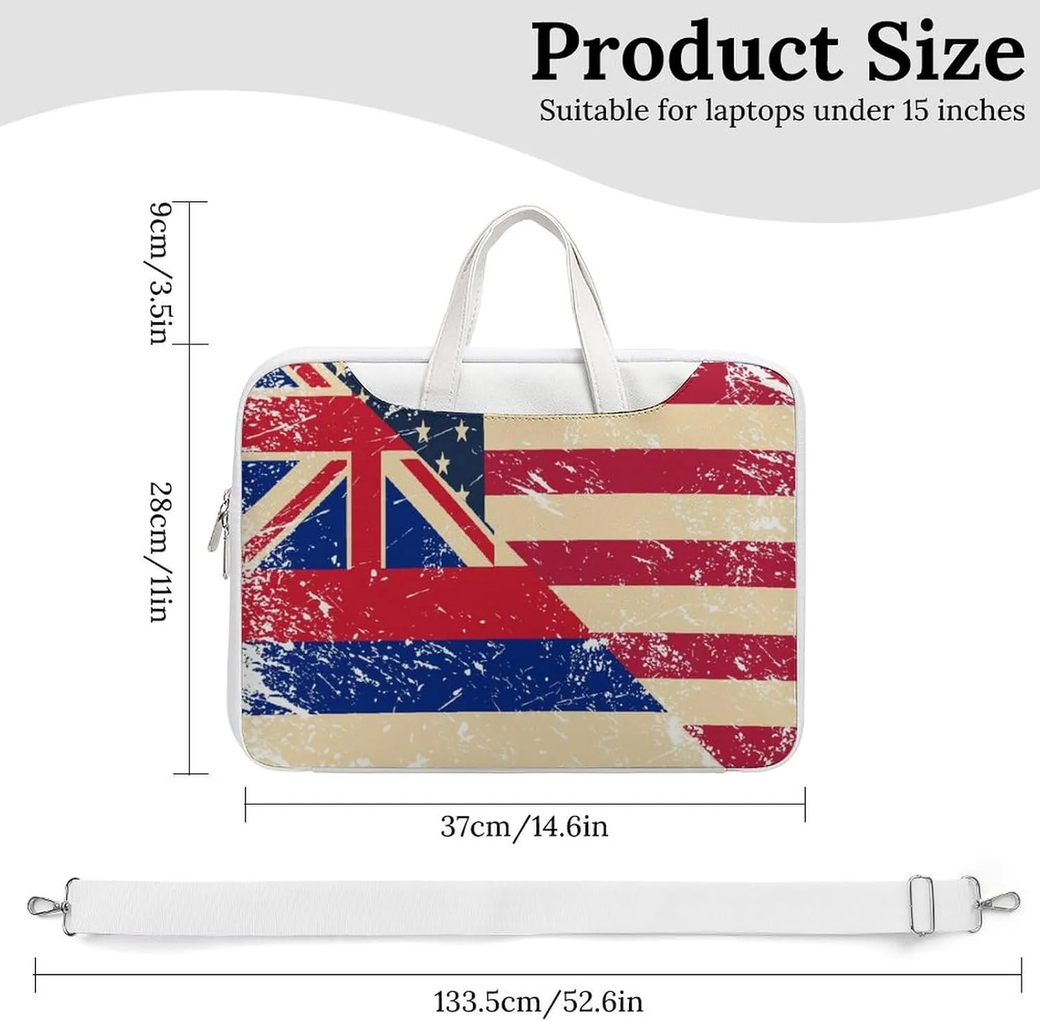 Vintage U.S.A And Hawaii State Flag Leather Bag Laptop Case Slim Water Resistant Computer Bags with Handle Briefcase for Work