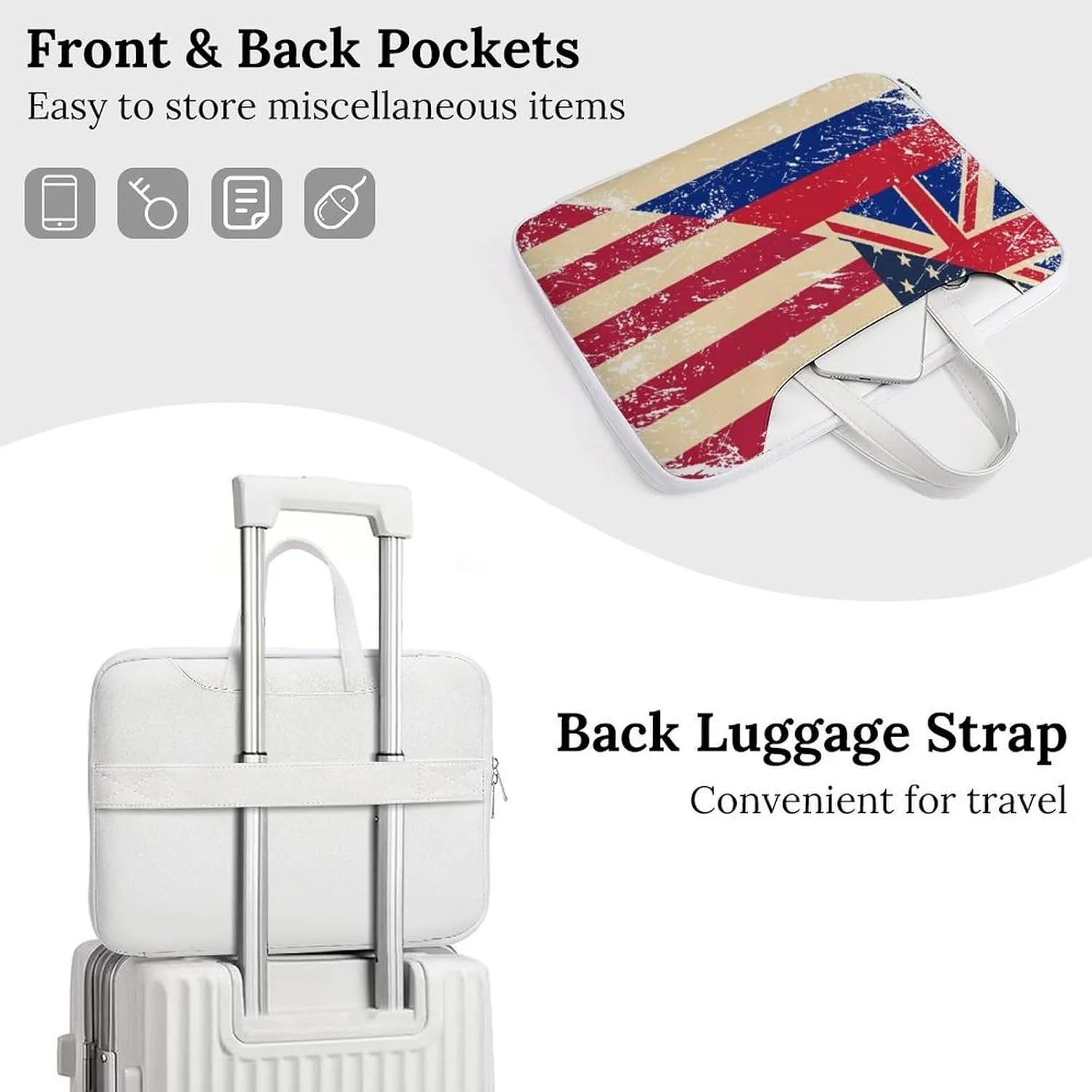 Vintage U.S.A And Hawaii State Flag Leather Bag Laptop Case Slim Water Resistant Computer Bags with Handle Briefcase for Work