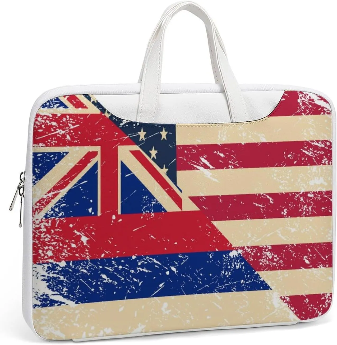 Vintage U.S.A And Hawaii State Flag Leather Bag Laptop Case Slim Water Resistant Computer Bags with Handle Briefcase for Work