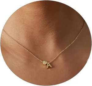VIROMY Gold Initial Necklaces for Women 14K Gold Plated Dainty Heart Letter A-Z Personalized Initial Heart Pendant Necklace Tiny Letter Name Necklaces Jewelry for Women