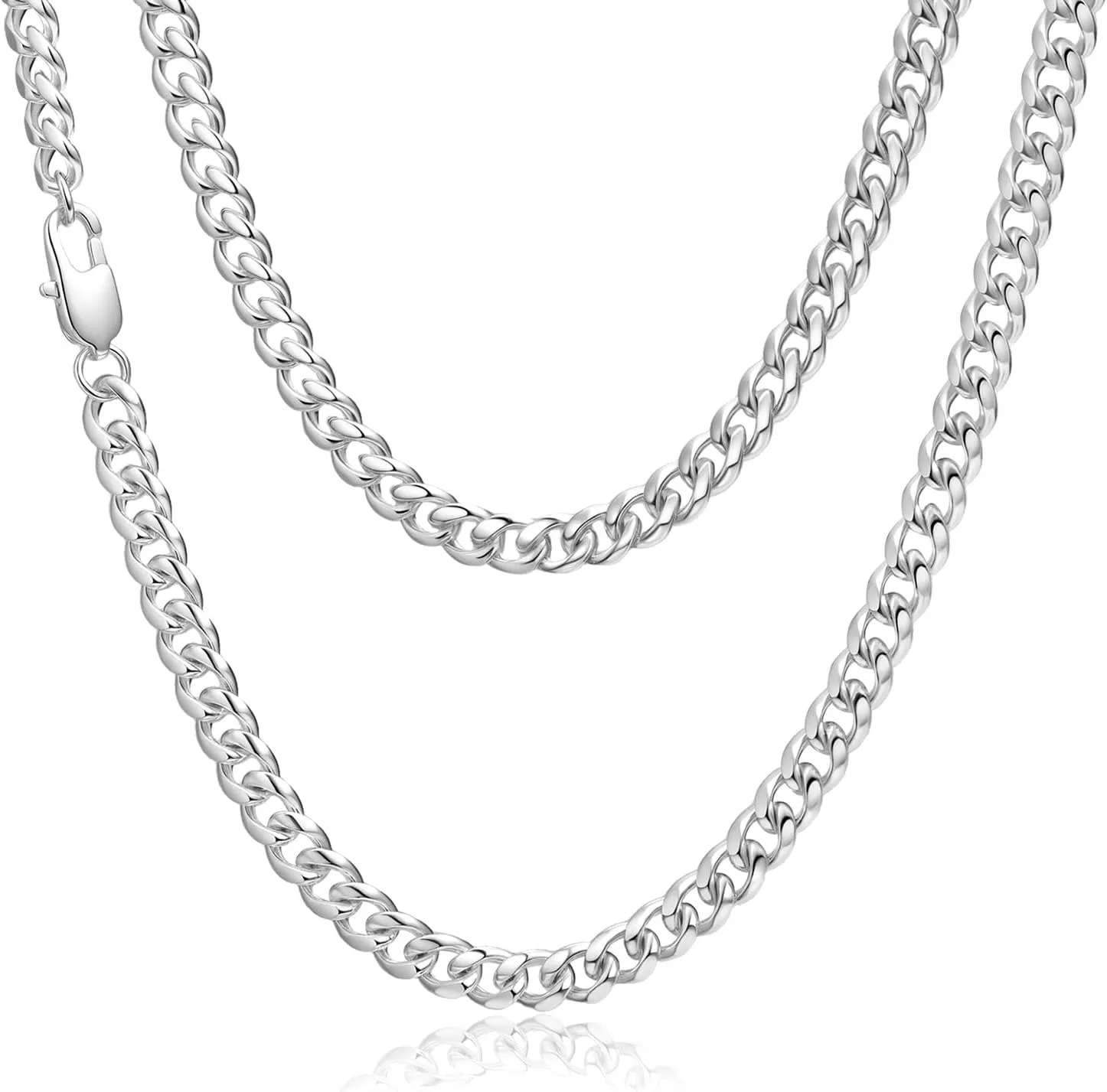 VNOX 6mm Cuaban Necklace for Men - Mens Women Sterling Silver Plated Chain Solid 6mm Diamond Cut Curb Cuban Link Chains,18/20/22/24/26/28/30 Inch,Jewelry Gifts for Men