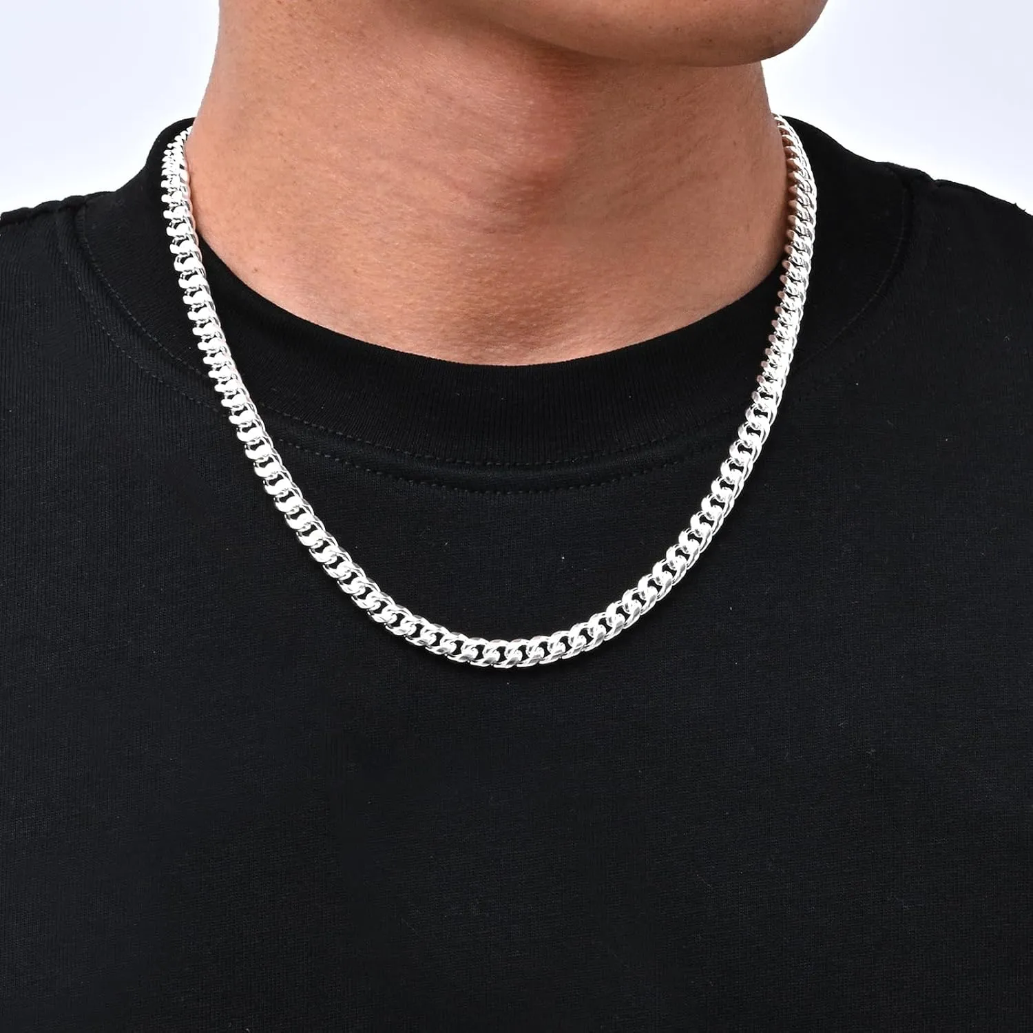VNOX 6mm Cuaban Necklace for Men - Mens Women Sterling Silver Plated Chain Solid 6mm Diamond Cut Curb Cuban Link Chains,18/20/22/24/26/28/30 Inch,Jewelry Gifts for Men