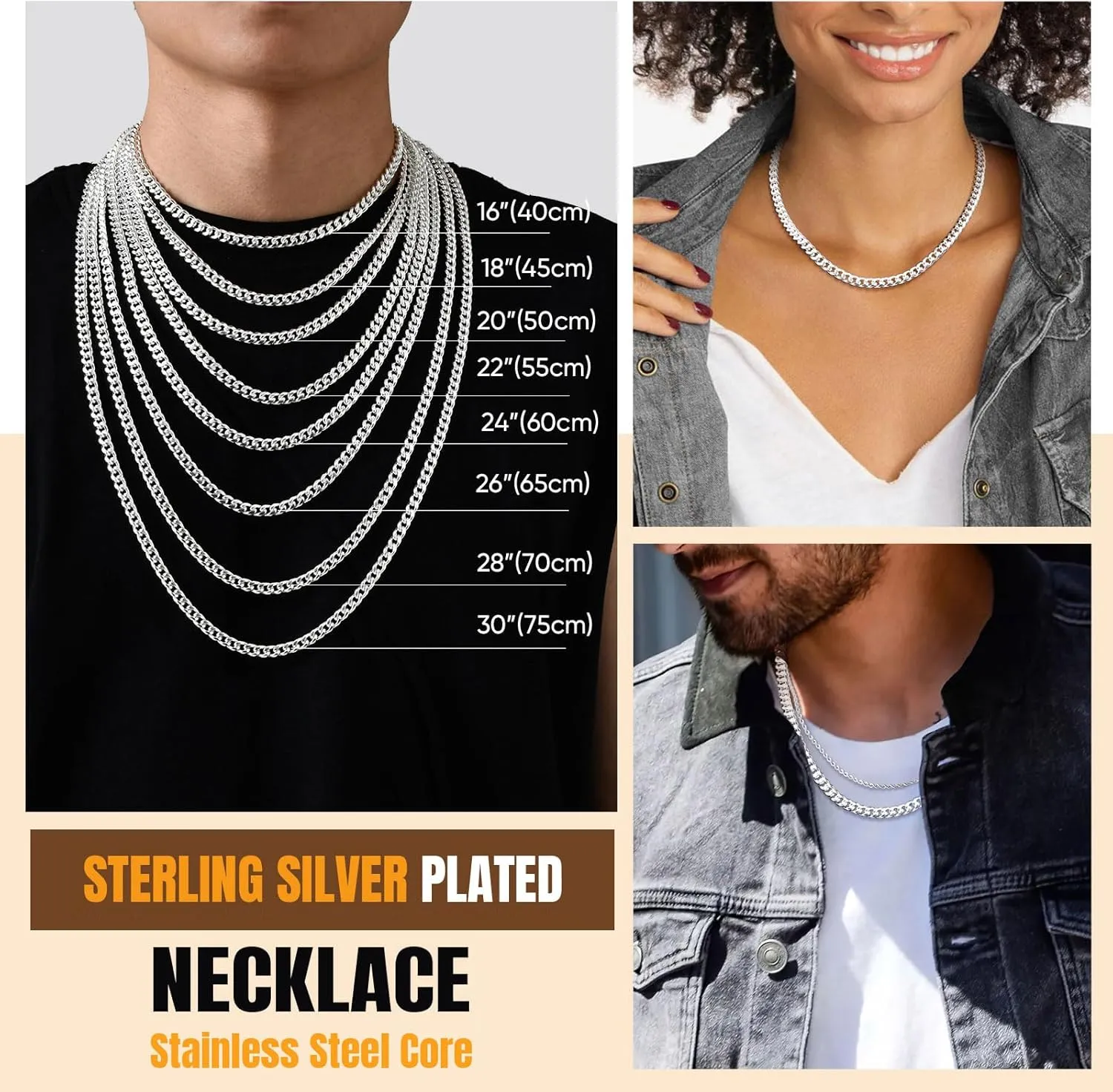 VNOX 6mm Cuaban Necklace for Men - Mens Women Sterling Silver Plated Chain Solid 6mm Diamond Cut Curb Cuban Link Chains,18/20/22/24/26/28/30 Inch,Jewelry Gifts for Men