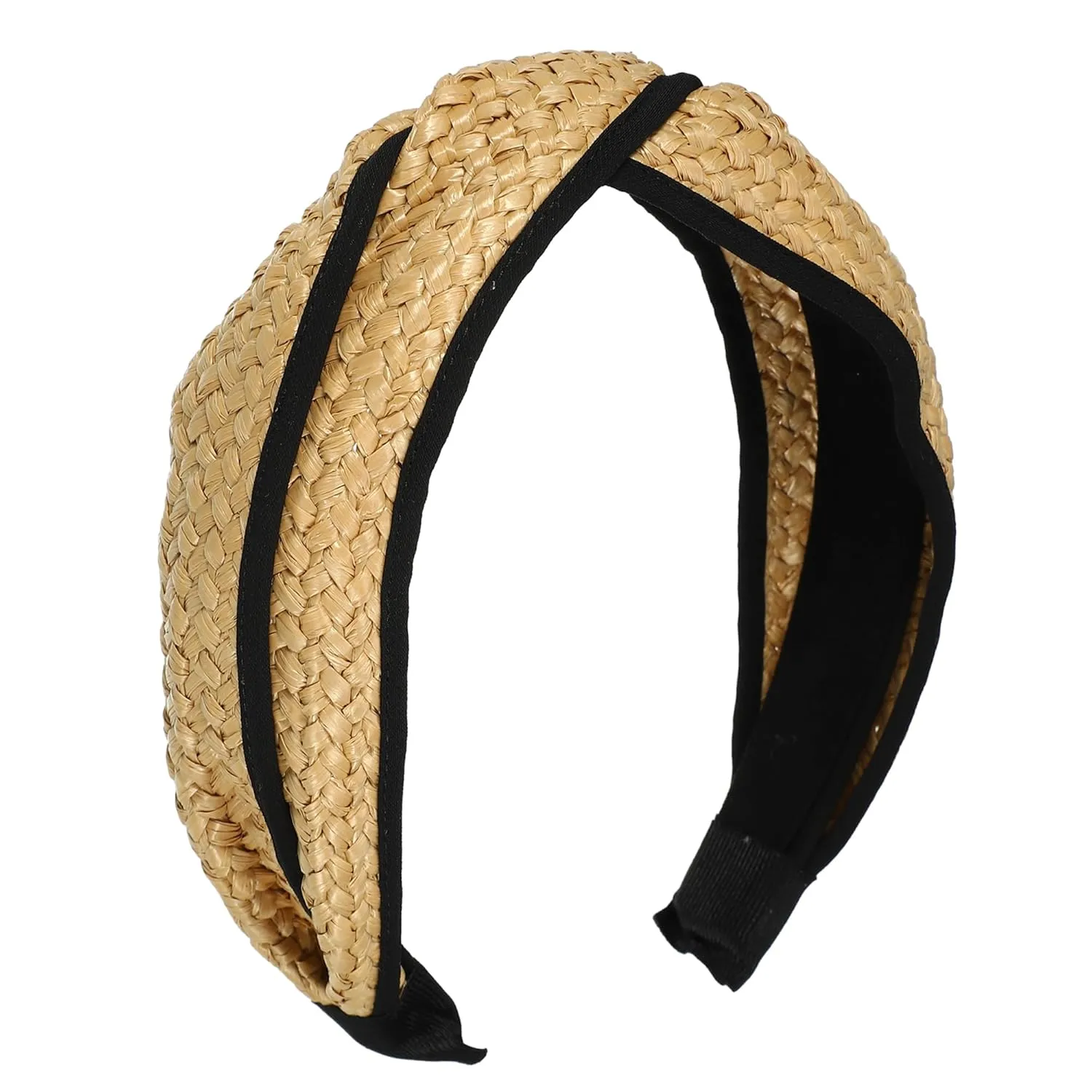 VOCOSTE 1 Pcs Straw Cross Headband, Fashion Hairband for Woman Non Slip, Khaki Black