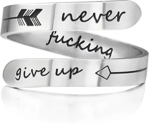 Vrycot Adjustable silvery Inspirational Stainless Steel Adjustable Bands Cool Stacking Opening Gift for Women Statement