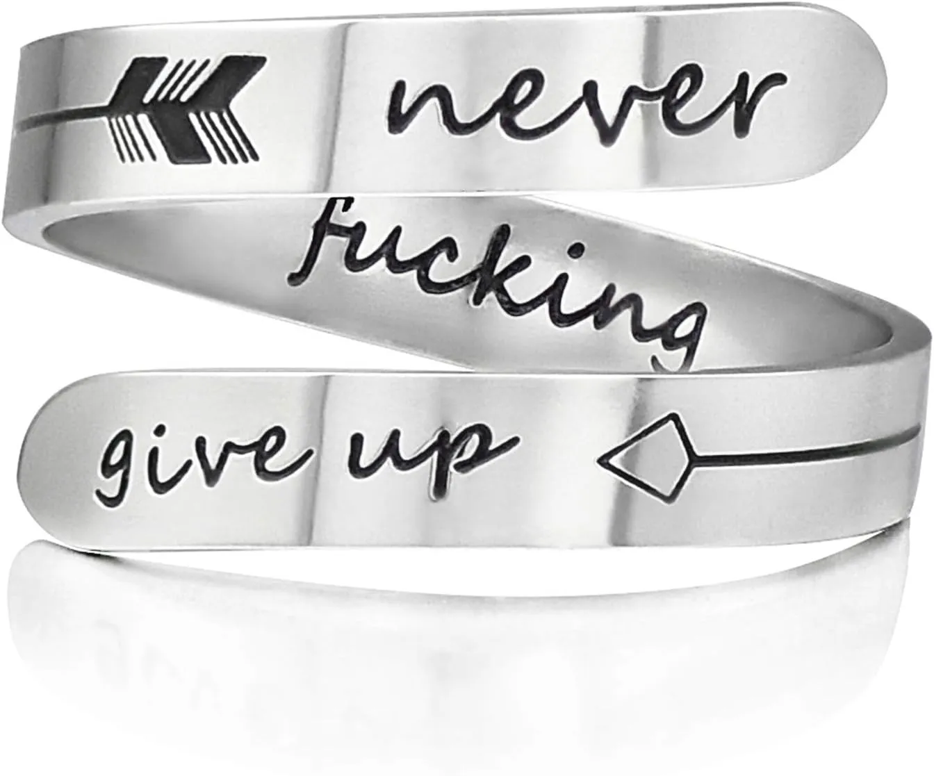 Vrycot Adjustable silvery Inspirational Stainless Steel Adjustable Bands Cool Stacking Opening Gift for Women Statement