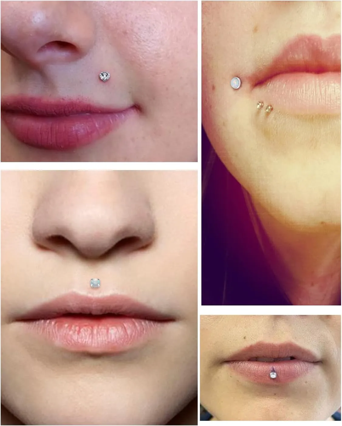 Vsnnsns 16G 18G 20G Threadless Push in Lip Rings Stainless Steel Flat Back Nose Rings Studs Tragus Helix Conch Cartilage Lobe Earrings Stud Piercing Jewelry for Women Men Diamond CZ Opal 6 Pairs