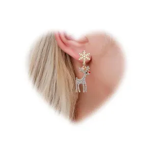 W WEILIRIAN Boho Christmas Reindeer Earrings Gold Snowflake Earrings Sika Deer Dangle Drop Earrings Crystal Reindeer Earrings Snowflake Studs Earrings Sparkly Festival Earrings Jewelry for Women Girls