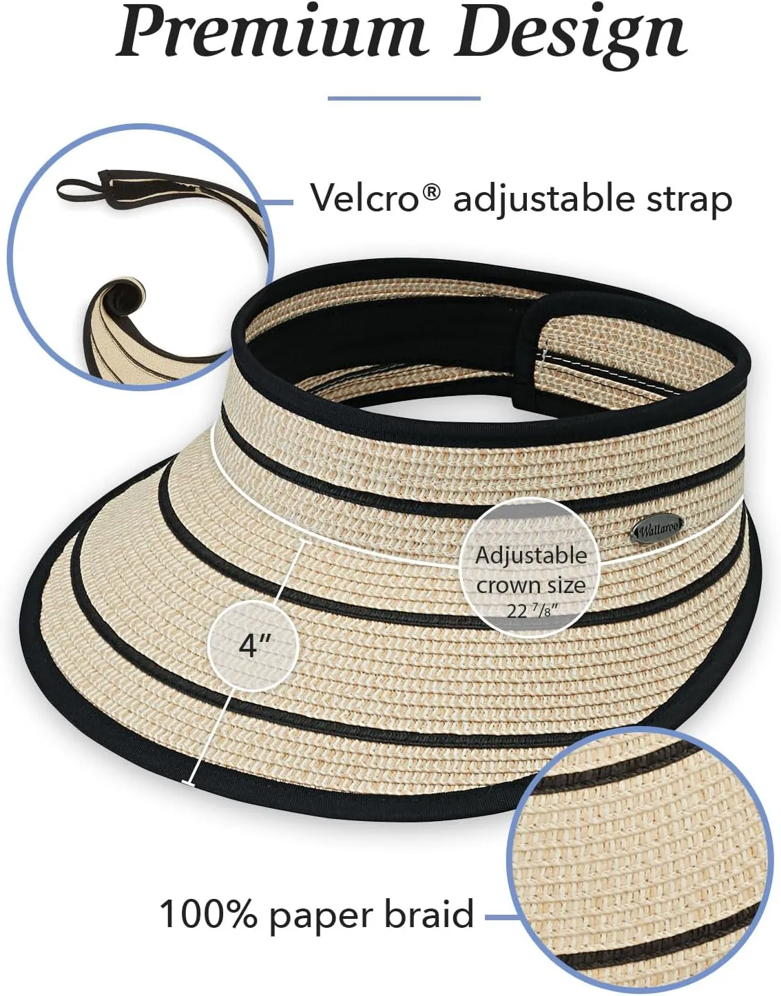 Wallaroo Hat Company Womens Petite Savannah Sun Visor Wide Brim, Packable and Adjustable Sizing for Smaller Crown Sizes