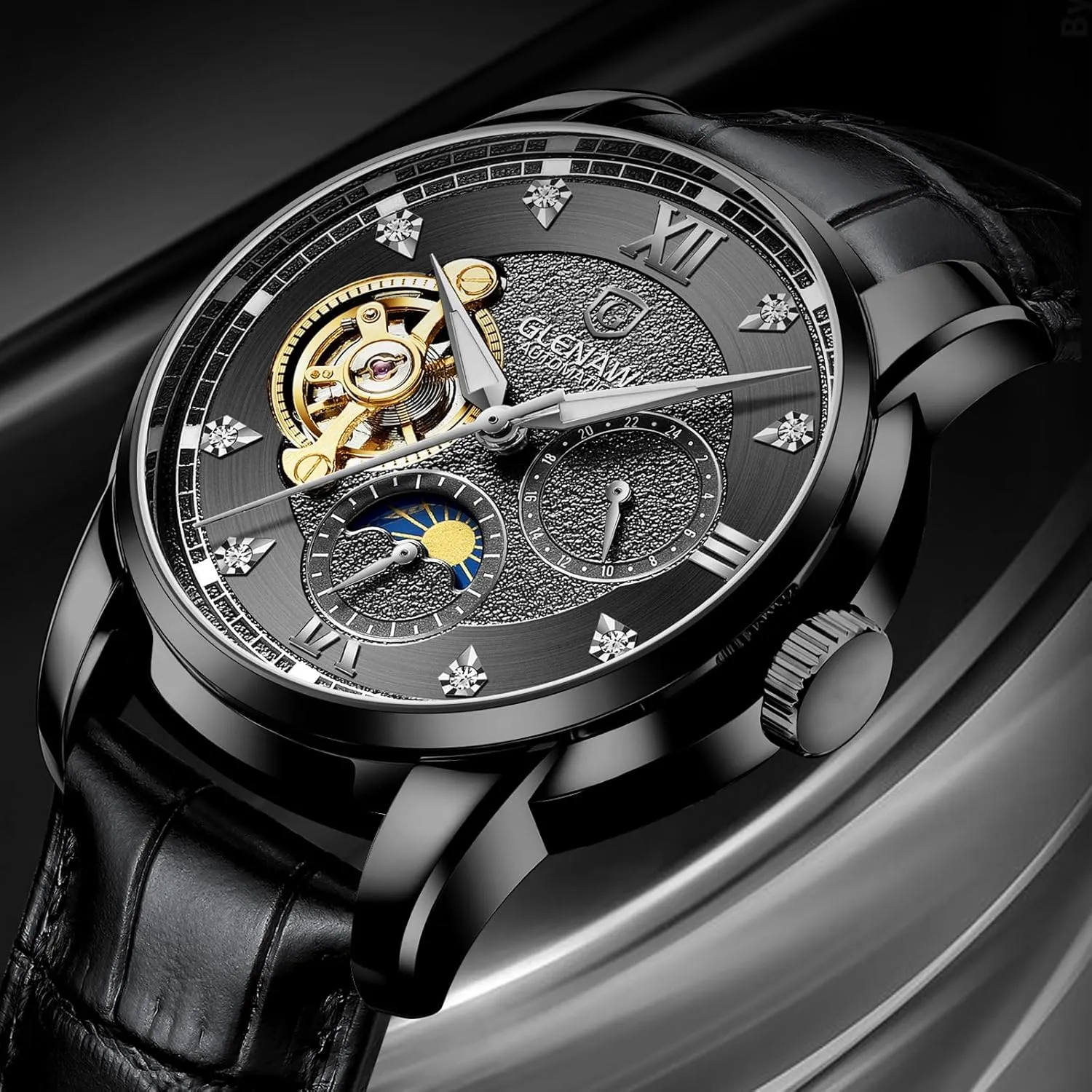 Watch Automatic Watches for Men Skeleton Diamond Luxury Mechanical Self Winding Dress Wrist Watch Waterproof Luminous