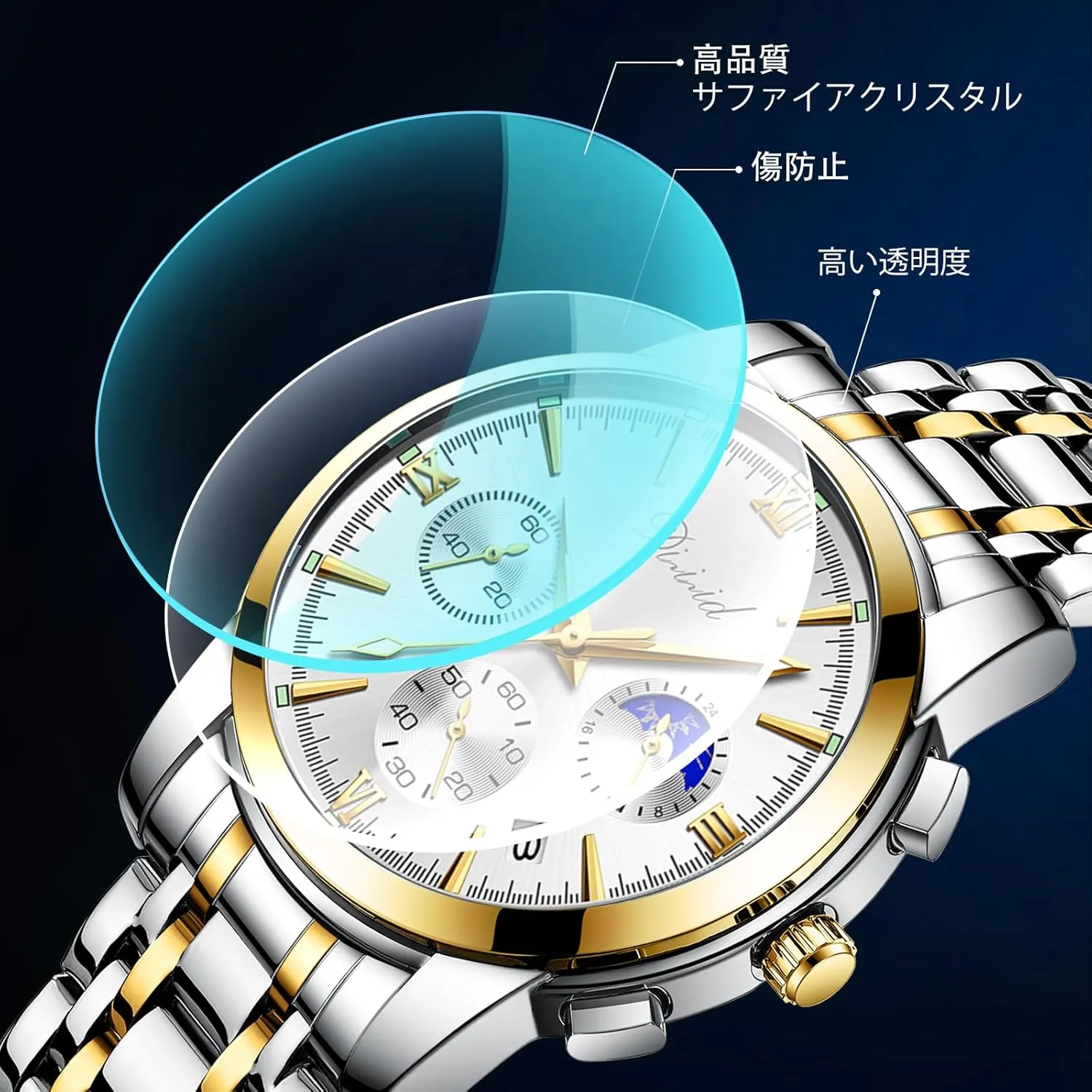 Watches for Men, Business Dress Mens Watches Chronograph Analog Quartz Stainless Steel Waterproof Luminous Date Luxury Casual Wrist Watch