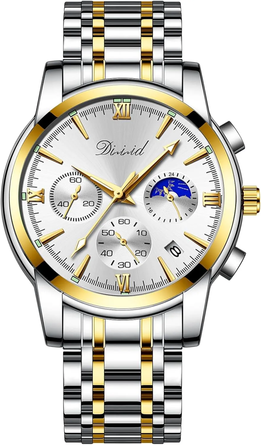 Watches for Men, Business Dress Mens Watches Chronograph Analog Quartz Stainless Steel Waterproof Luminous Date Luxury Casual Wrist Watch