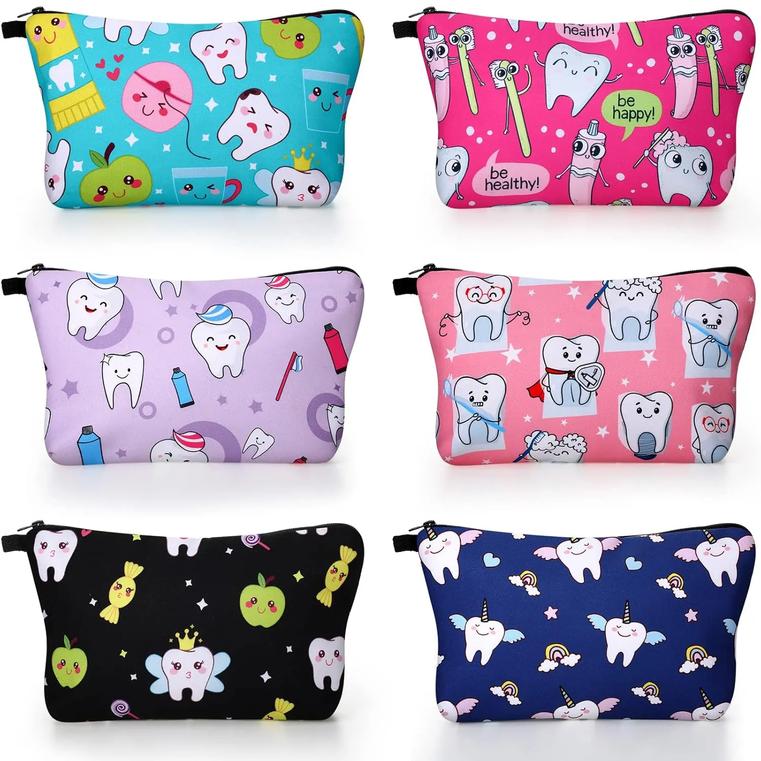 Weewooday 6 Pcs Teeth Makeup Bags Teeth Gift Graduation Teacher Gift Travel Waterproof Cosmetic Pouch Toiletry Bag Accessories Organizer Teachers Day Birthday Present for Women GirlsCute Pattern
