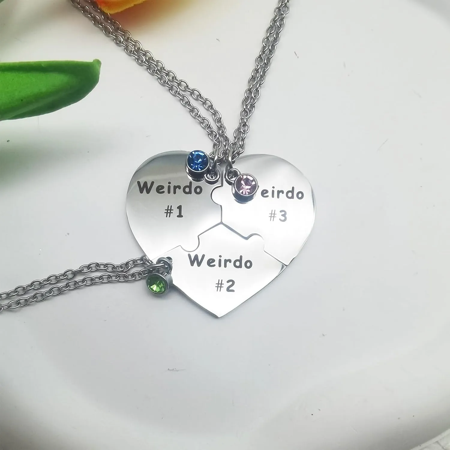 Weirdo Necklace Heart Bff for 3 Best Friend Sister Friendship Jewelry