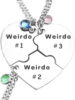 Weirdo Necklace Heart Bff for 3 Best Friend Sister Friendship Jewelry