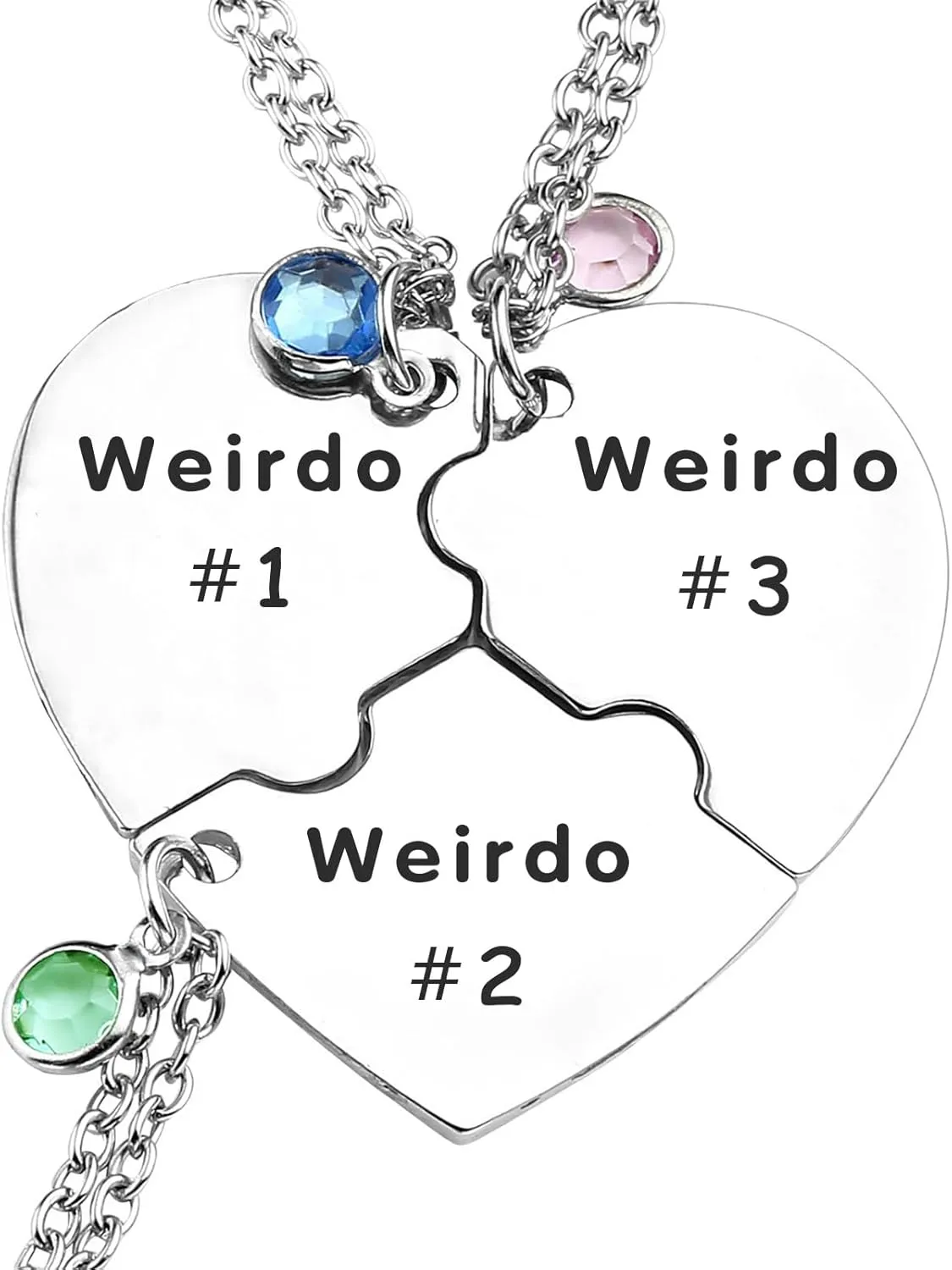 Weirdo Necklace Heart Bff for 3 Best Friend Sister Friendship Jewelry