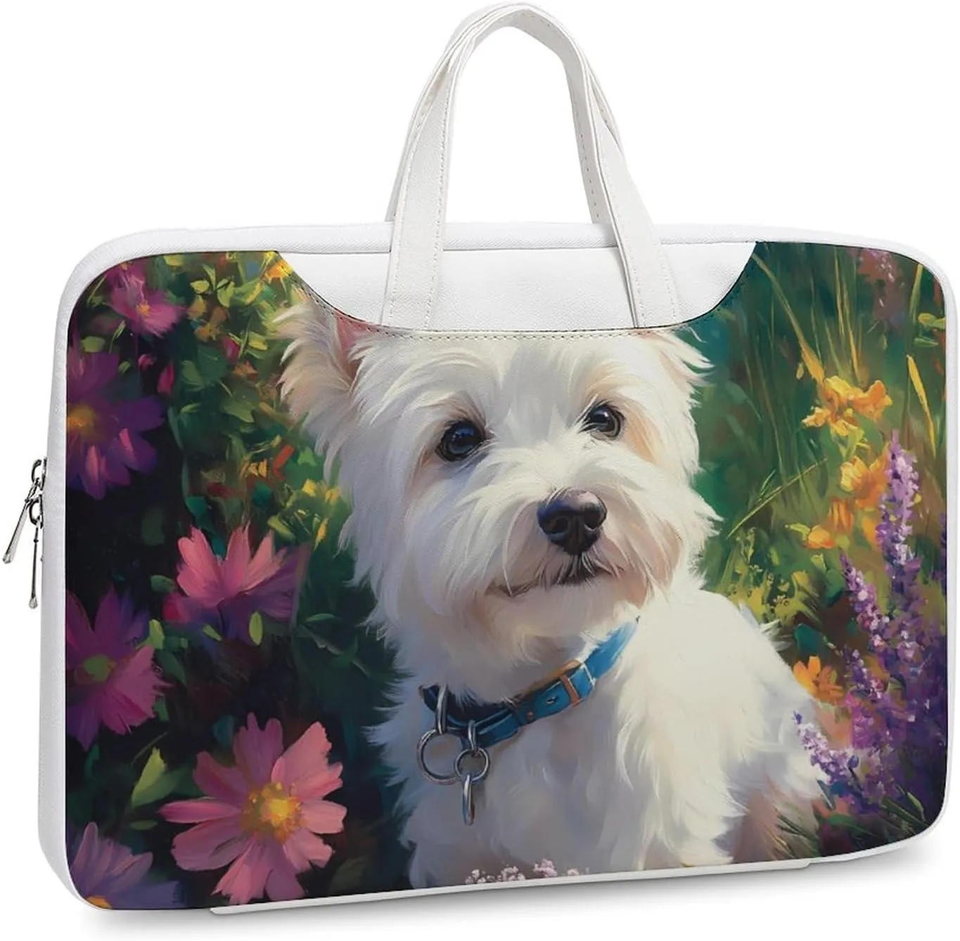 West Highland Terrier in The Garden Leather Bag Laptop Case Slim Water Resistant Computer Bags with Handle Briefcase for Work