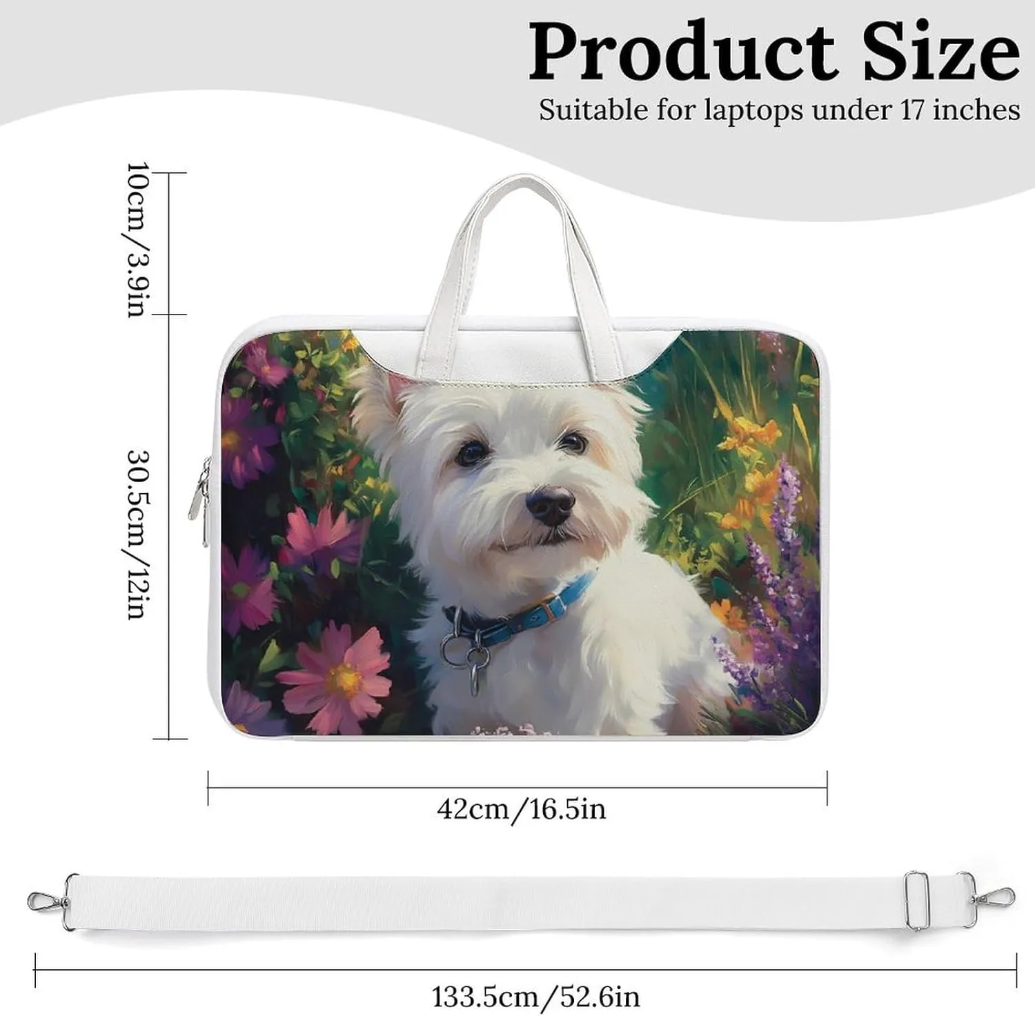 West Highland Terrier in The Garden Leather Bag Laptop Case Slim Water Resistant Computer Bags with Handle Briefcase for Work