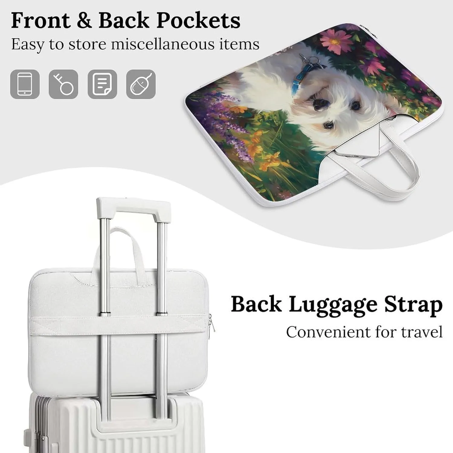 West Highland Terrier in The Garden Leather Bag Laptop Case Slim Water Resistant Computer Bags with Handle Briefcase for Work