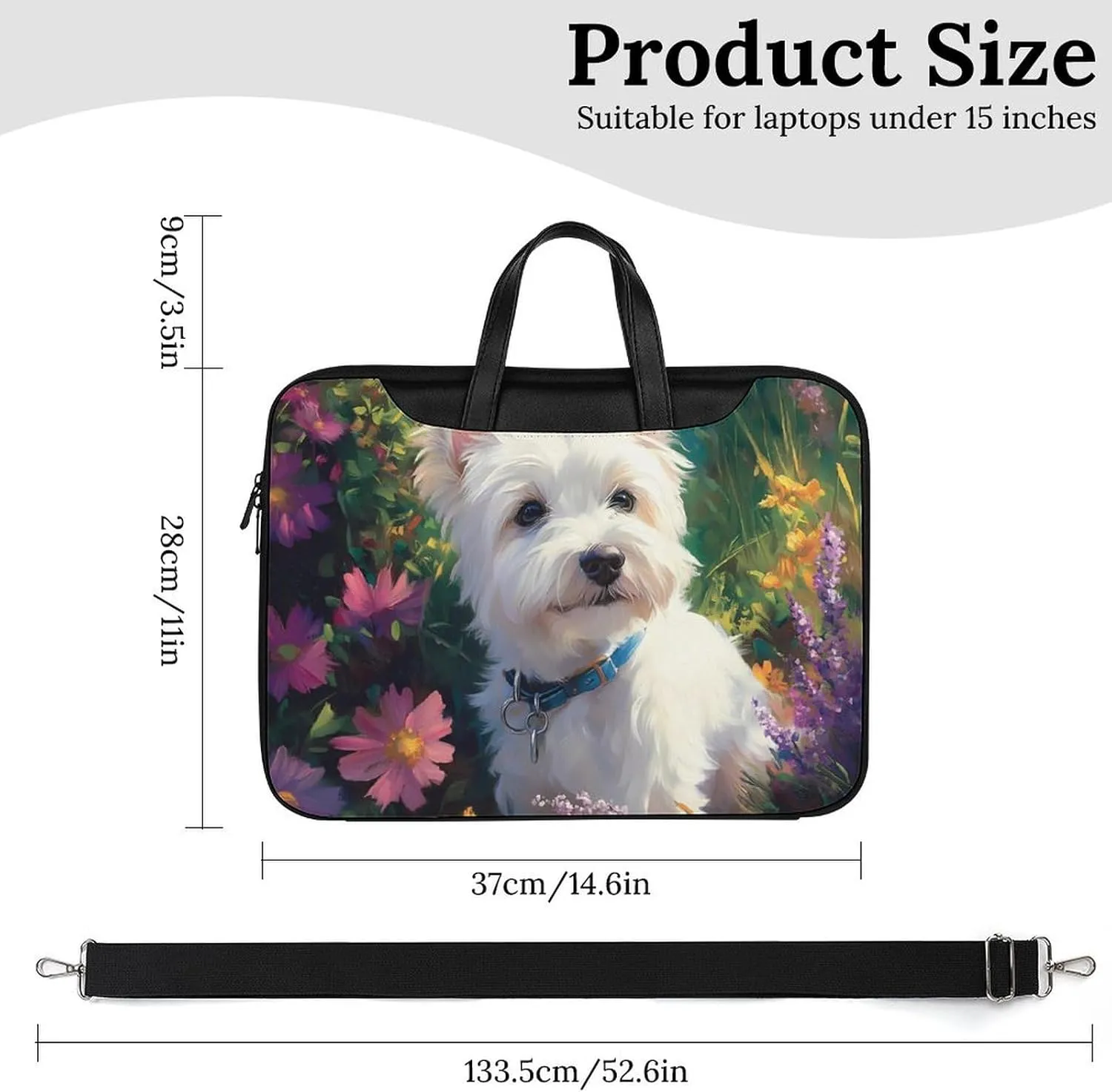 West Highland Terrier in The Garden Leather Bag Laptop Case Slim Water Resistant Computer Bags with Handle Briefcase for Work