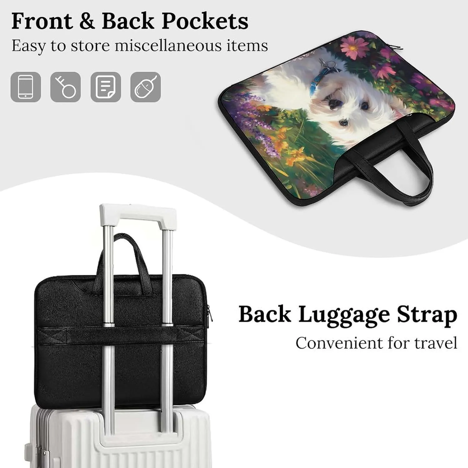 West Highland Terrier in The Garden Leather Bag Laptop Case Slim Water Resistant Computer Bags with Handle Briefcase for Work