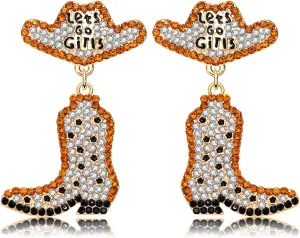 Western Earrings Sparkly Rhinestone Cowgirl Boot Hat Dangle Earrings Country Concert Beaded Dangling Earrings Cowboy Bride Nashville Earrings Jewelry Bachelorette Party Outfits Gifts for Women