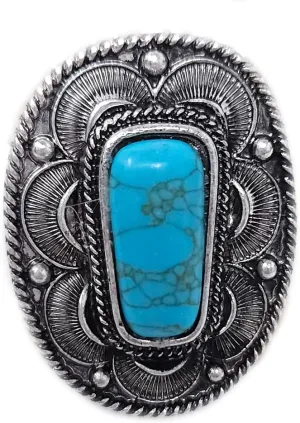 Western OvalConcho Adjustable Cuff Ring Navajo (Turqouise)