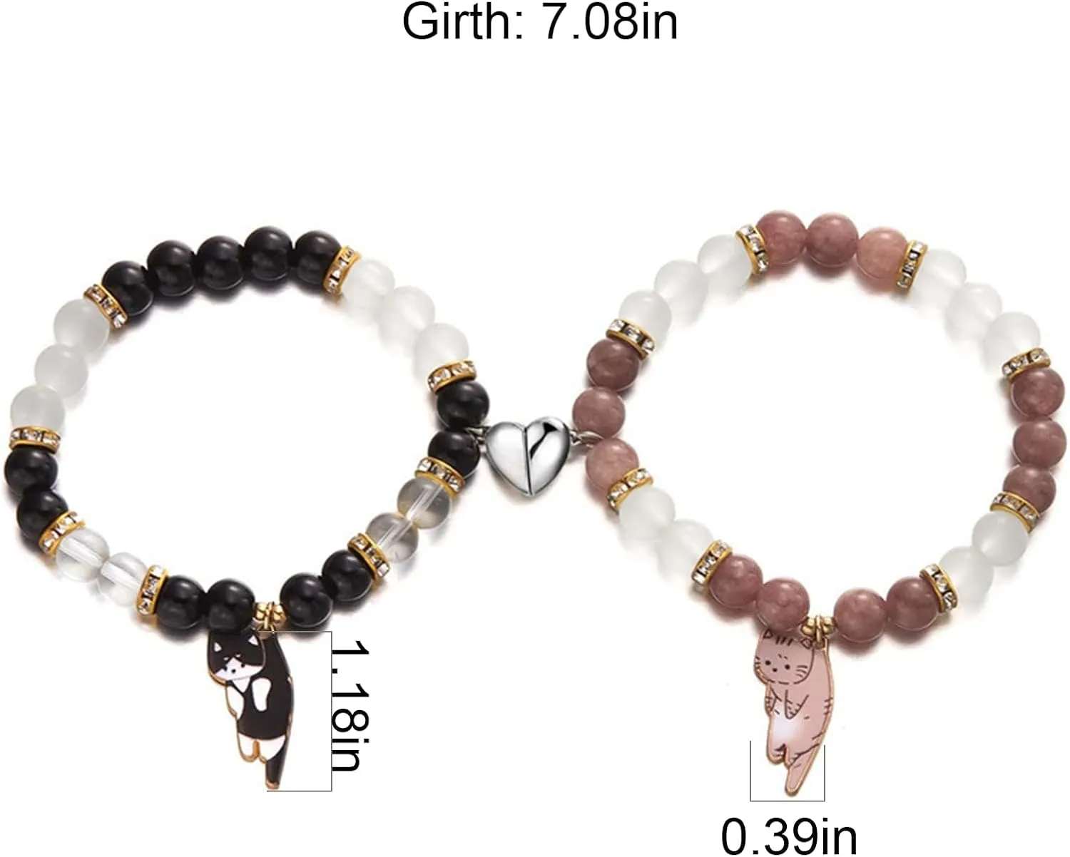 WETMT 2PCS Cat Bracelet for Couple Cat Matching Best Friend Couple Bracelets Cute Cat Beaded Charm Bracelets BFF Long Distance Bracelets for 2 Christmas Valentines Fashion Jewelry