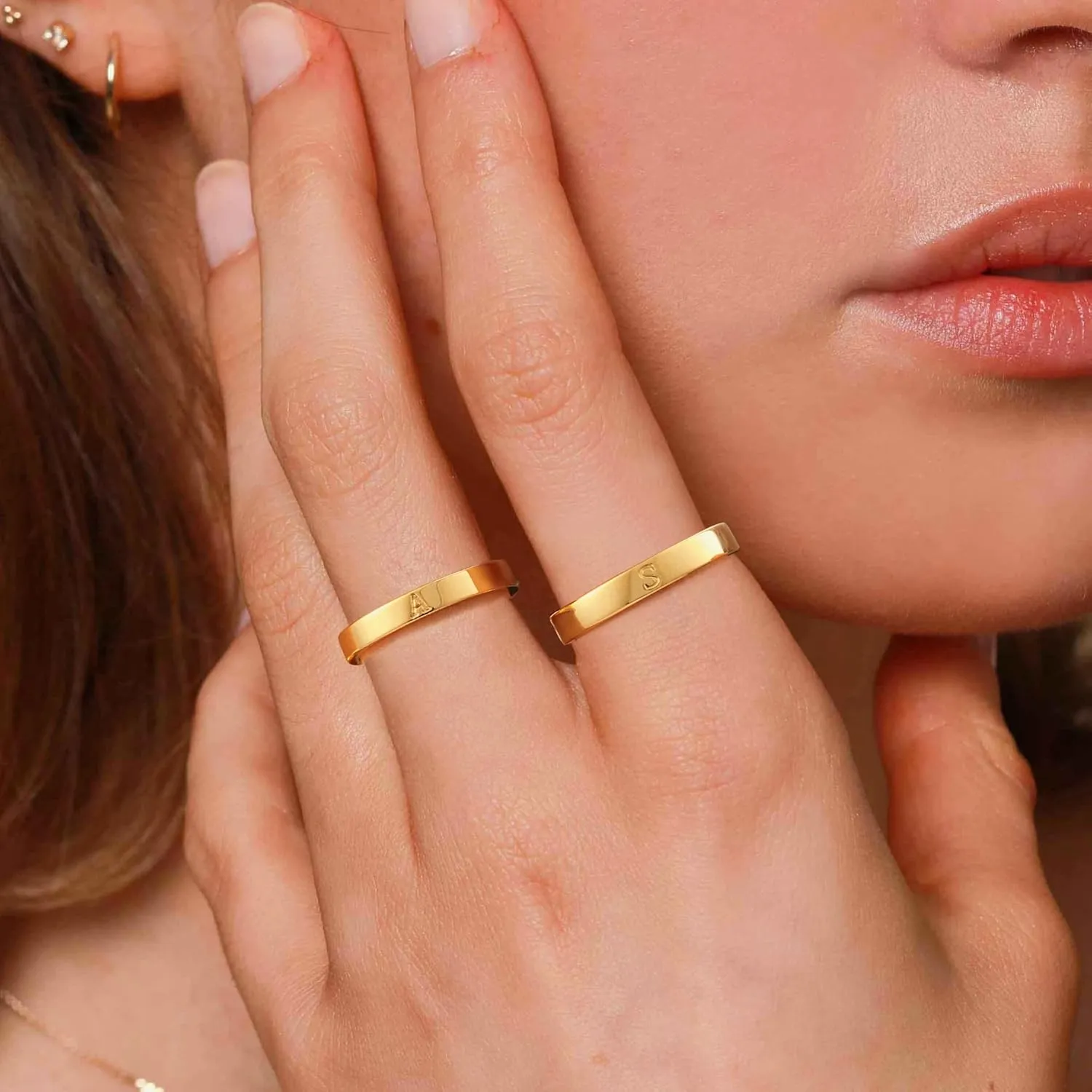 WFYOU 14K Gold Filled Rings for Women Non Tarnish Dainty Gold Initial Ring Stackable Gold Rings for Women Alphabet Letter Ring Wedding Bands Thin Thumb Pinky Stacking Rings Jewelry Gifts for Women
