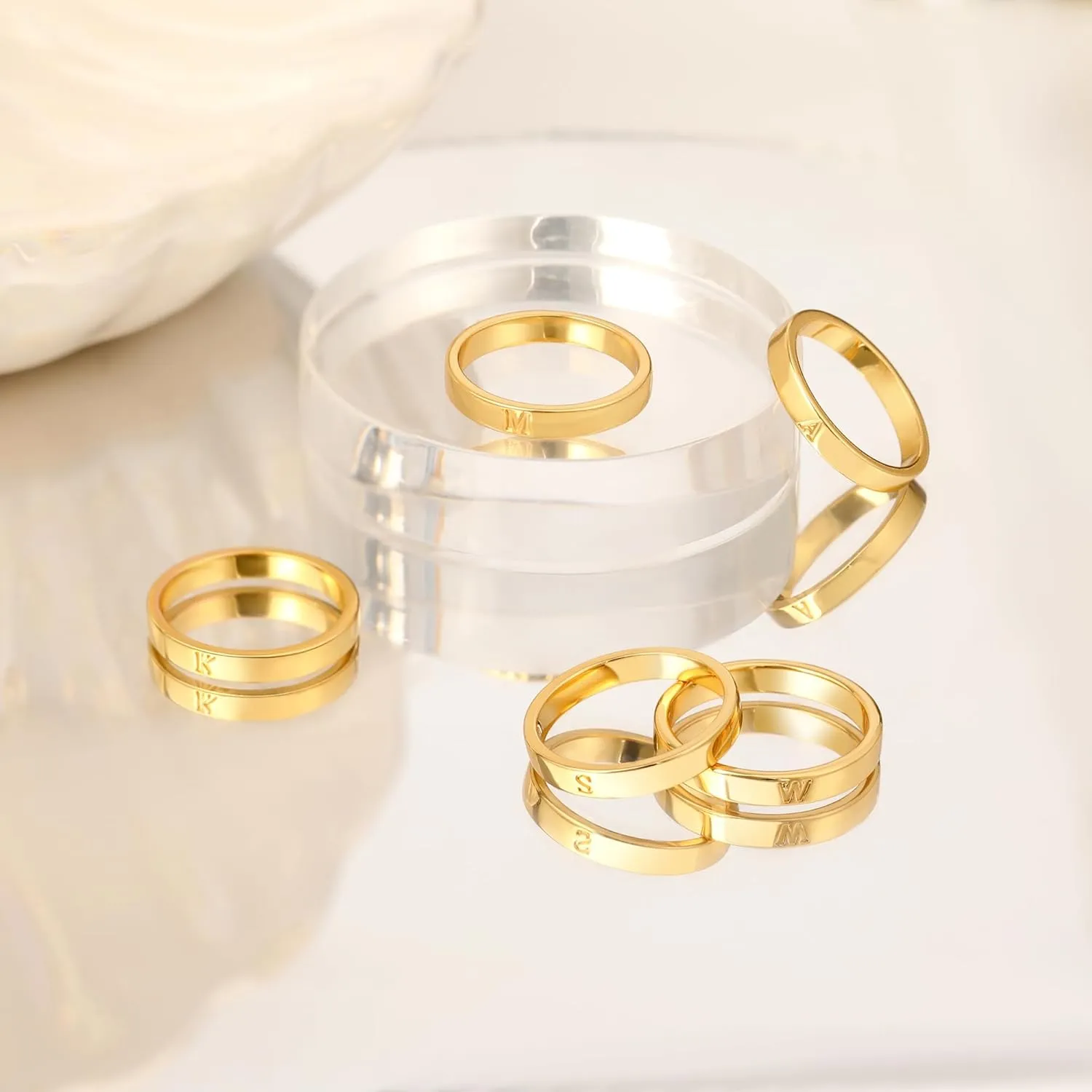WFYOU 14K Gold Filled Rings for Women Non Tarnish Dainty Gold Initial Ring Stackable Gold Rings for Women Alphabet Letter Ring Wedding Bands Thin Thumb Pinky Stacking Rings Jewelry Gifts for Women
